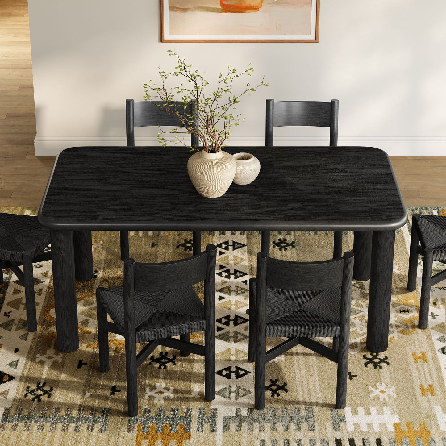 Alvia 7-Piece Oak Wood Dining Table and Chairs Set by Modway