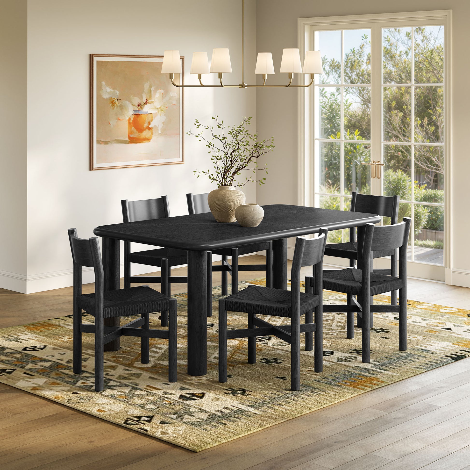 Alvia 7-Piece Oak Wood Dining Table and Chairs Set by Modway