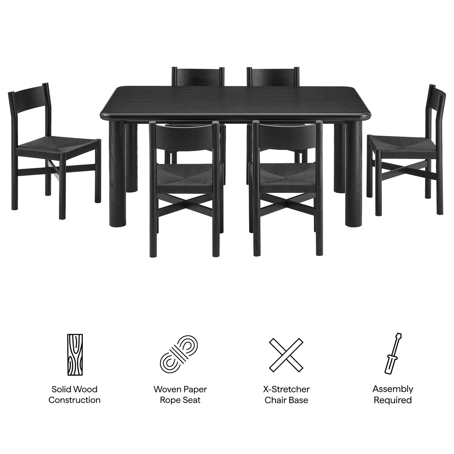 Alvia 7-Piece Oak Wood Dining Table and Chairs Set by Modway