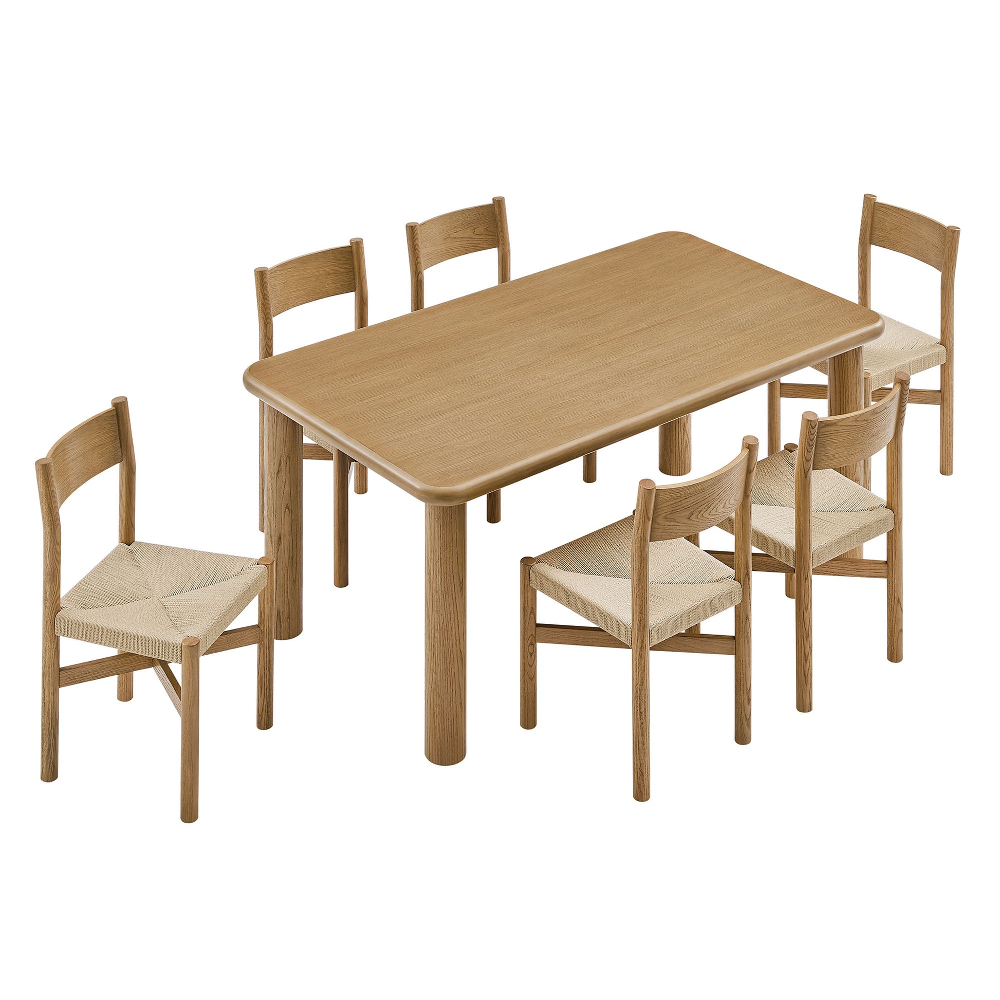 Alvia 7-Piece Oak Wood Dining Table and Chairs Set by Modway