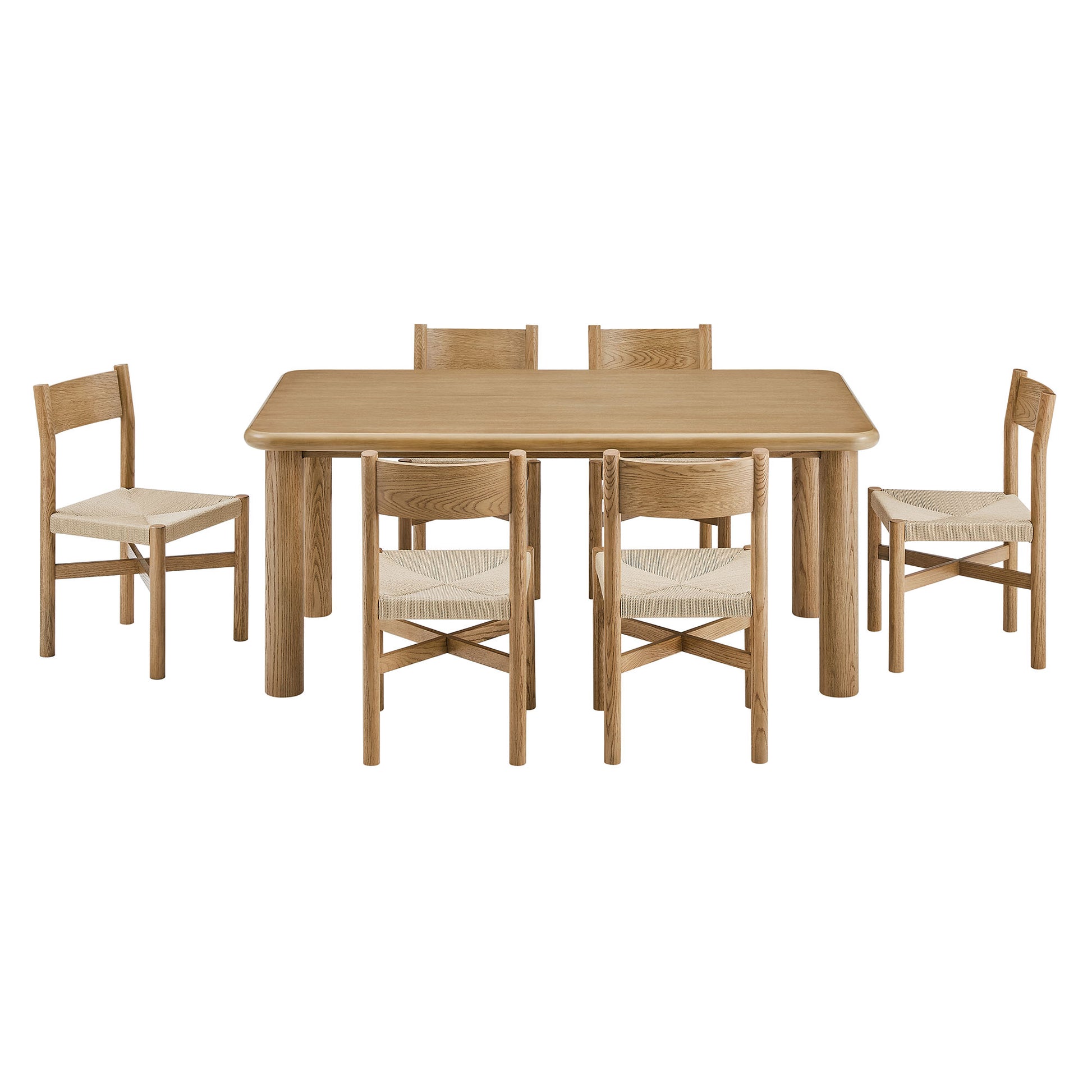 Alvia 7-Piece Oak Wood Dining Table and Chairs Set by Modway