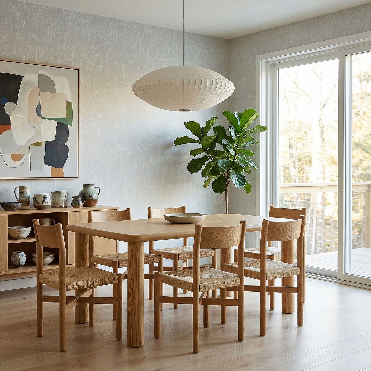 Alvia 7-Piece Oak Wood Dining Table and Chairs Set by Modway