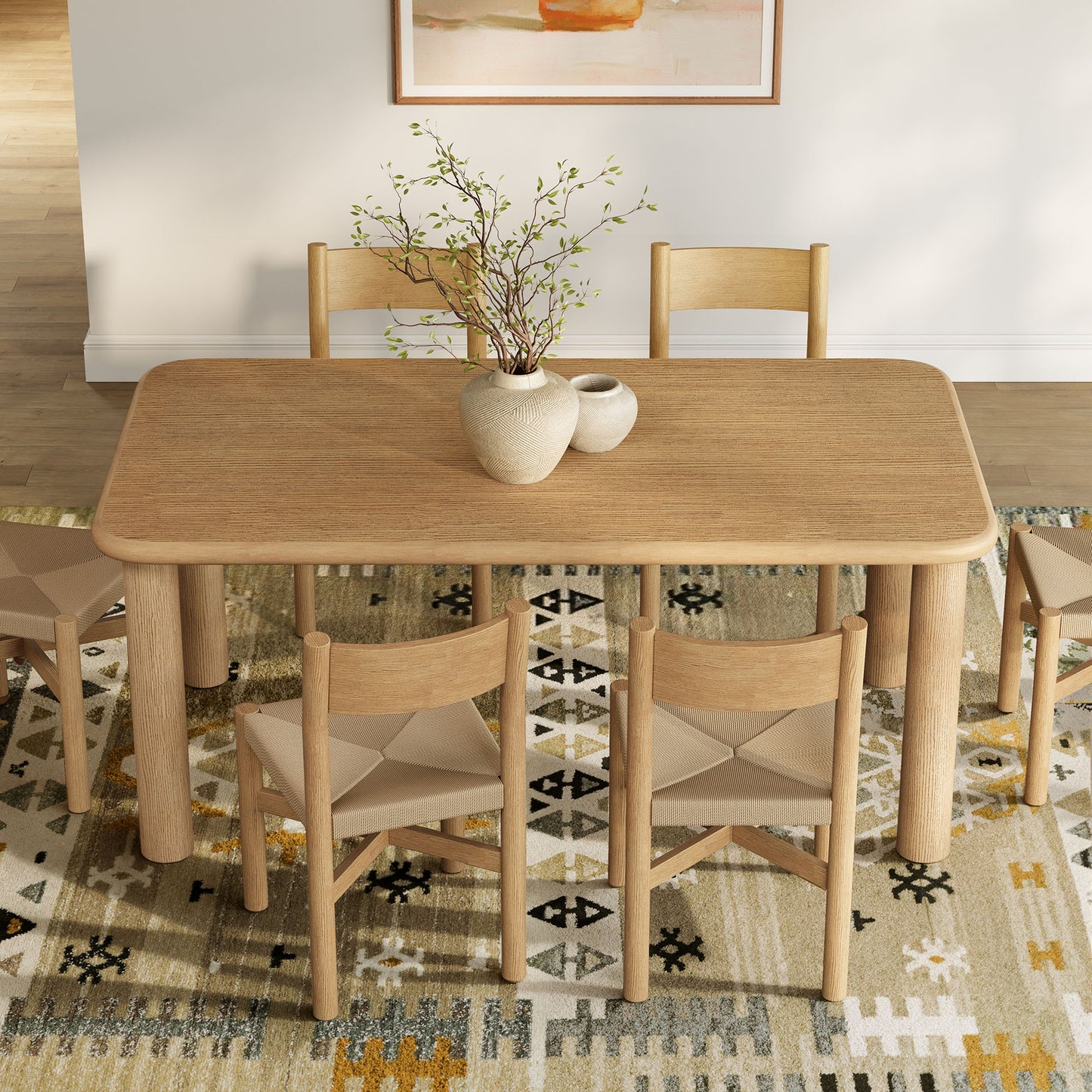 Alvia 7-Piece Oak Wood Dining Table and Chairs Set by Modway