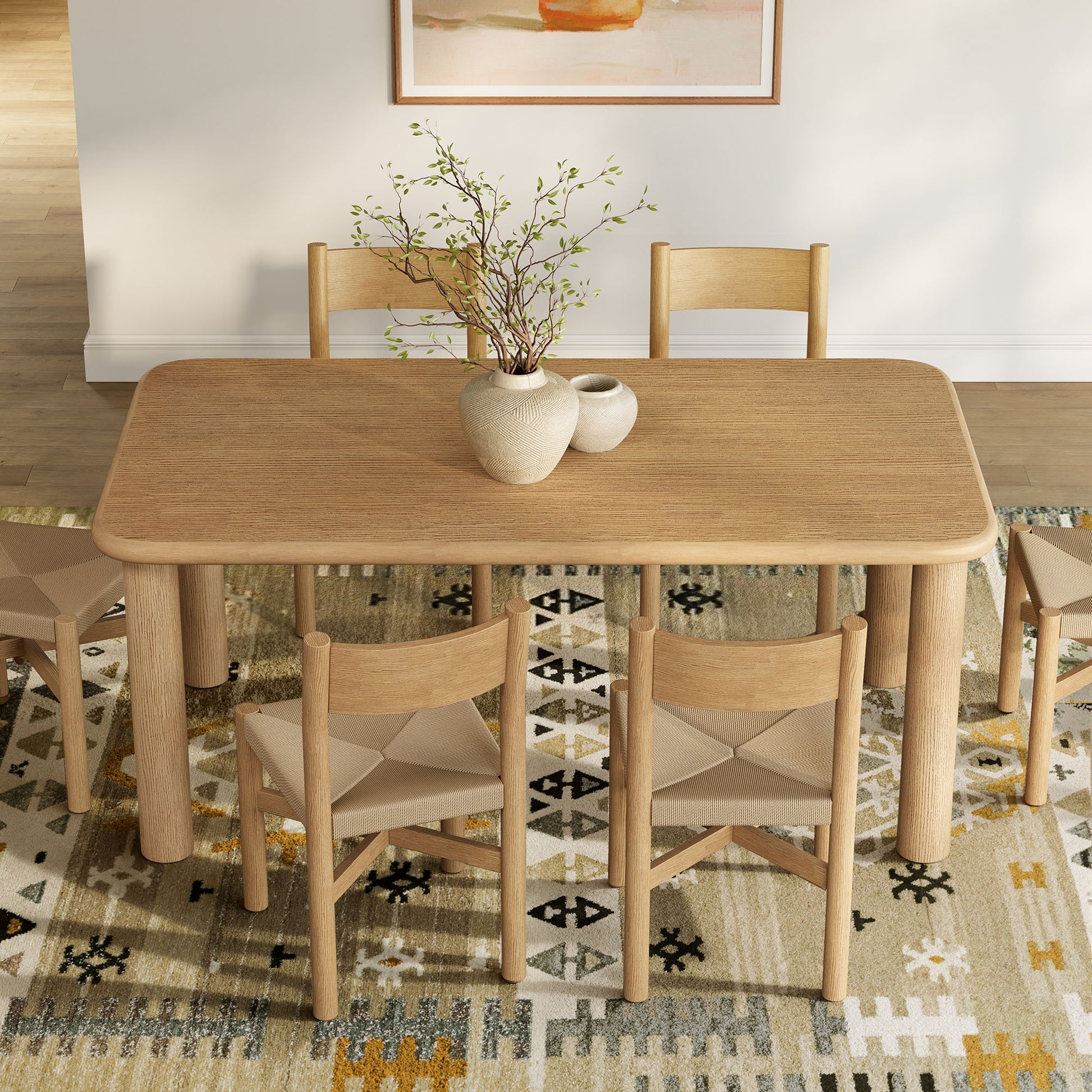 Alvia 7-Piece Oak Wood Dining Table and Chairs Set by Modway
