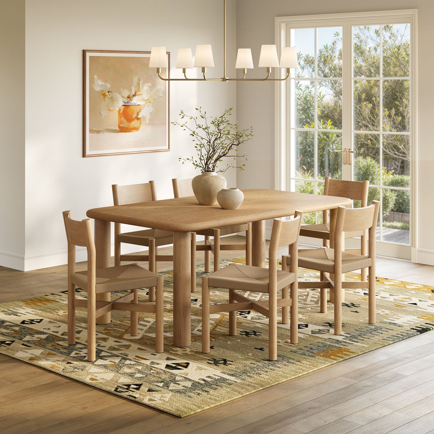 Alvia 7-Piece Oak Wood Dining Table and Chairs Set by Modway