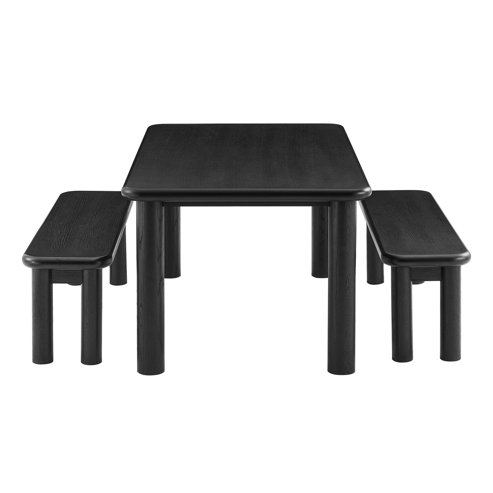 Alvia 3-Piece Oak Wood Dining Table and Benches Set by Modway