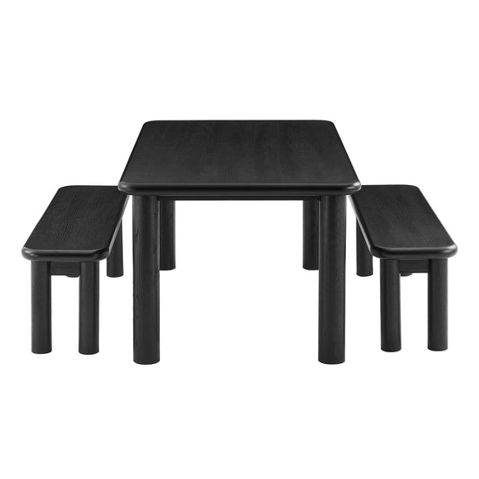Alvia 3-Piece Oak Wood Dining Table and Benches Set by Modway