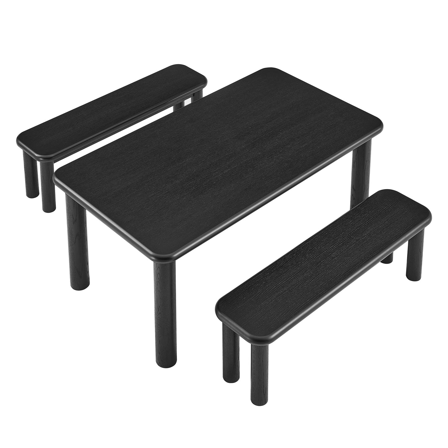 Alvia 3-Piece Oak Wood Dining Table and Benches Set by Modway