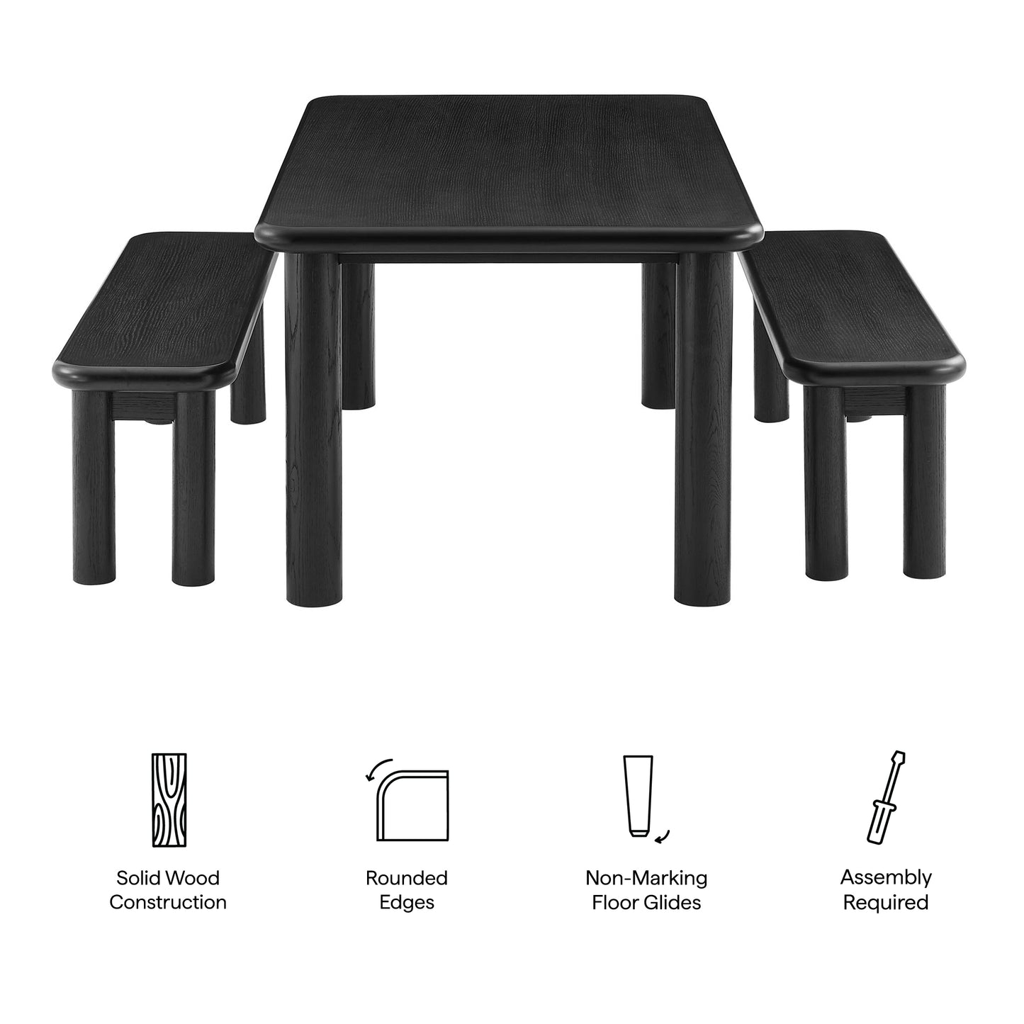 Alvia 3-Piece Oak Wood Dining Table and Benches Set by Modway