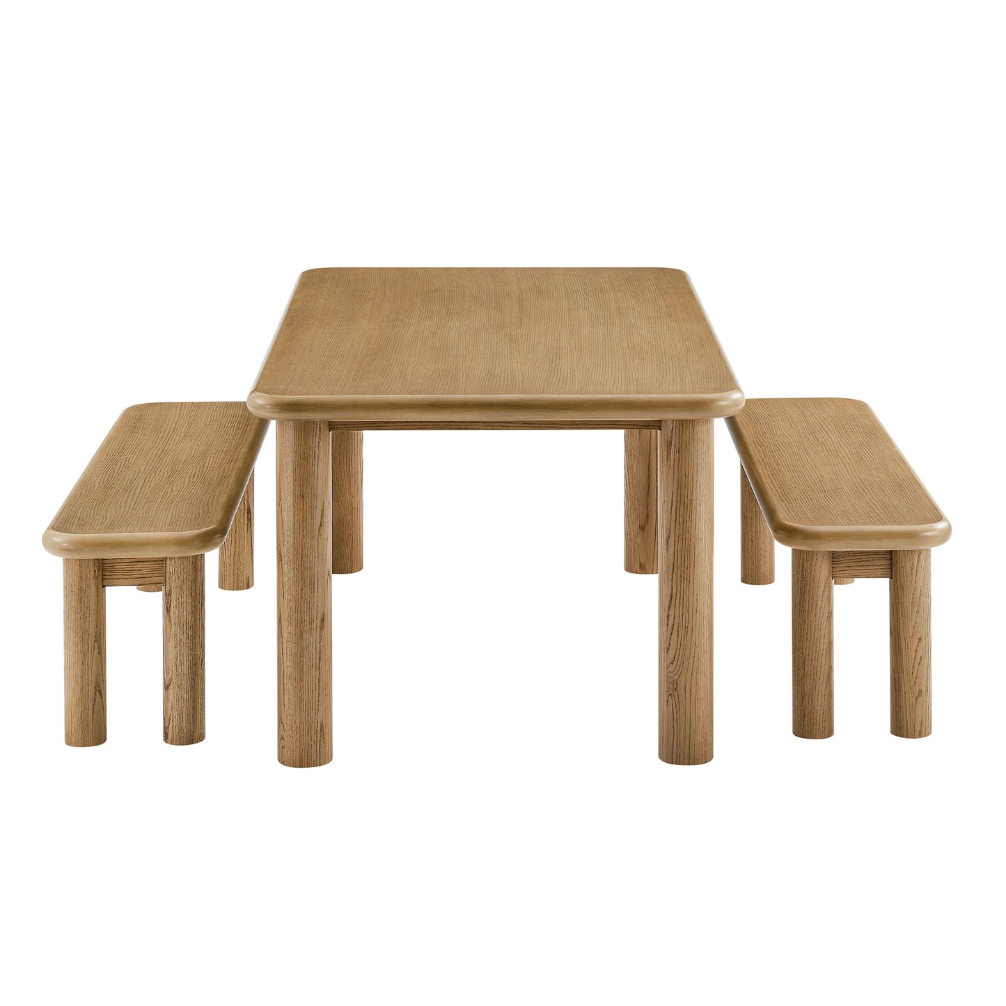 Alvia 3-Piece Oak Wood Dining Table and Benches Set by Modway