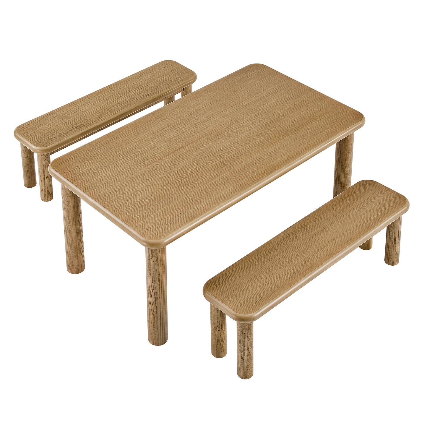 Alvia 3-Piece Oak Wood Dining Table and Benches Set by Modway