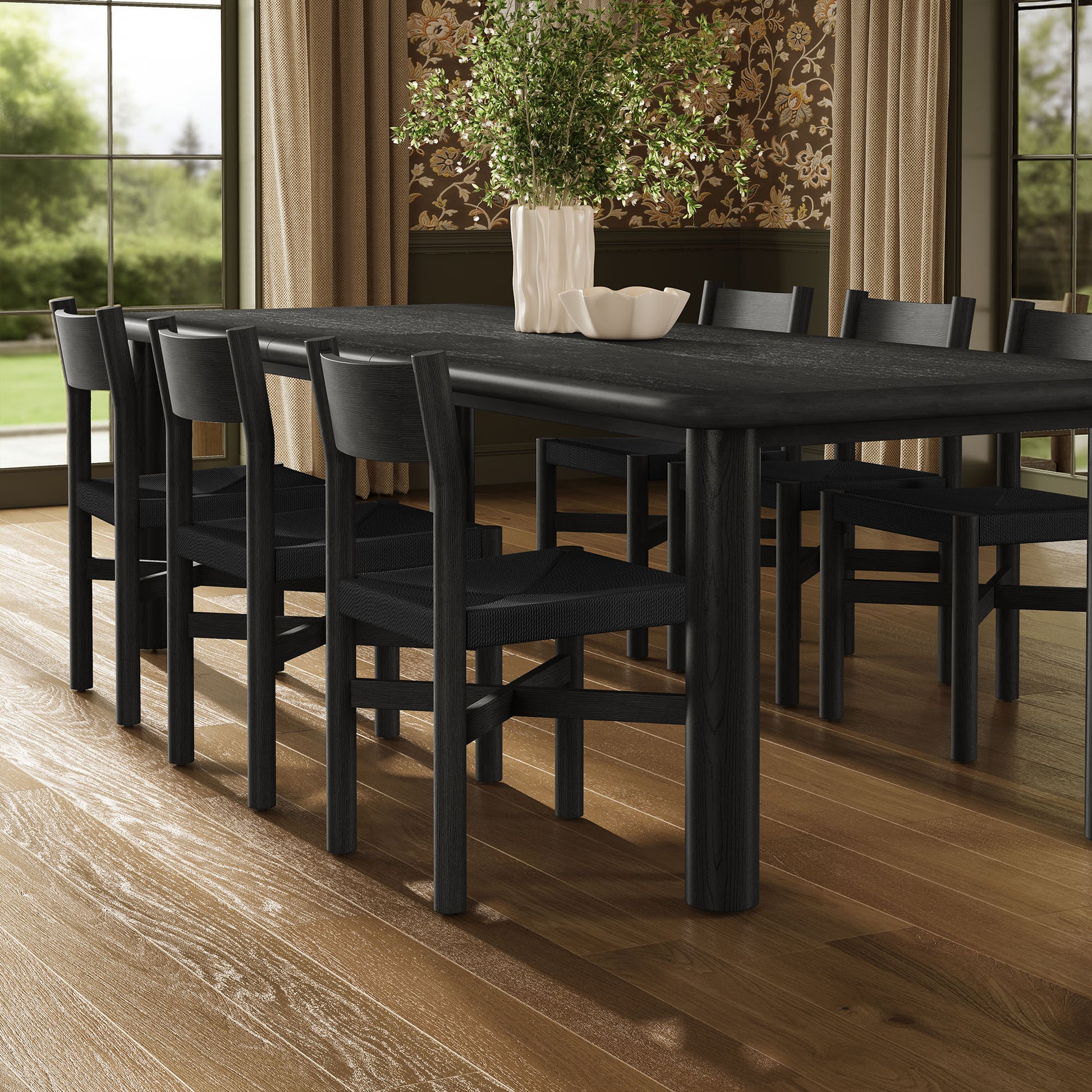 Alvia 7-Piece Oak Wood Extendable Dining Table and Chairs Set by Modway