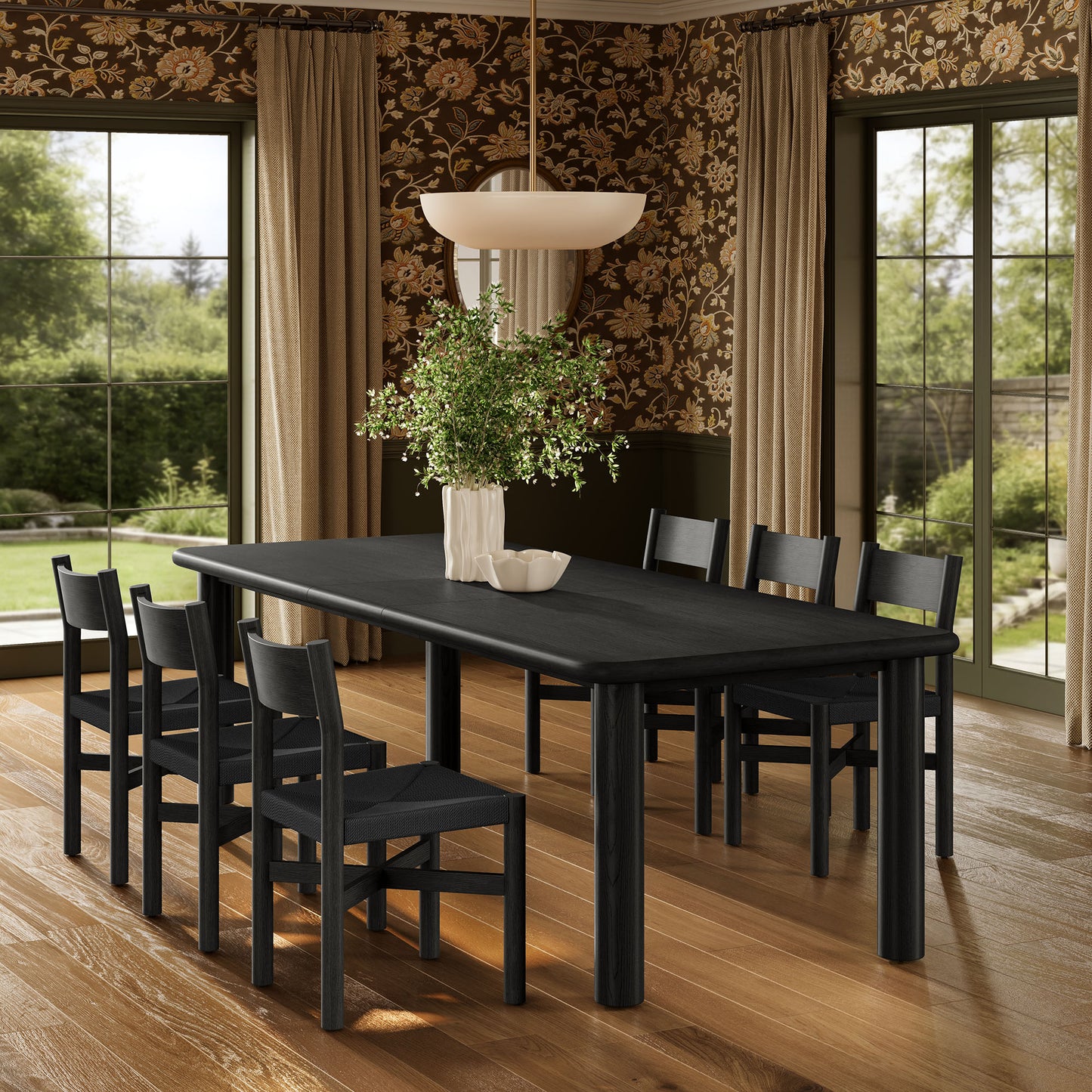 Alvia 7-Piece Oak Wood Extendable Dining Table and Chairs Set by Modway