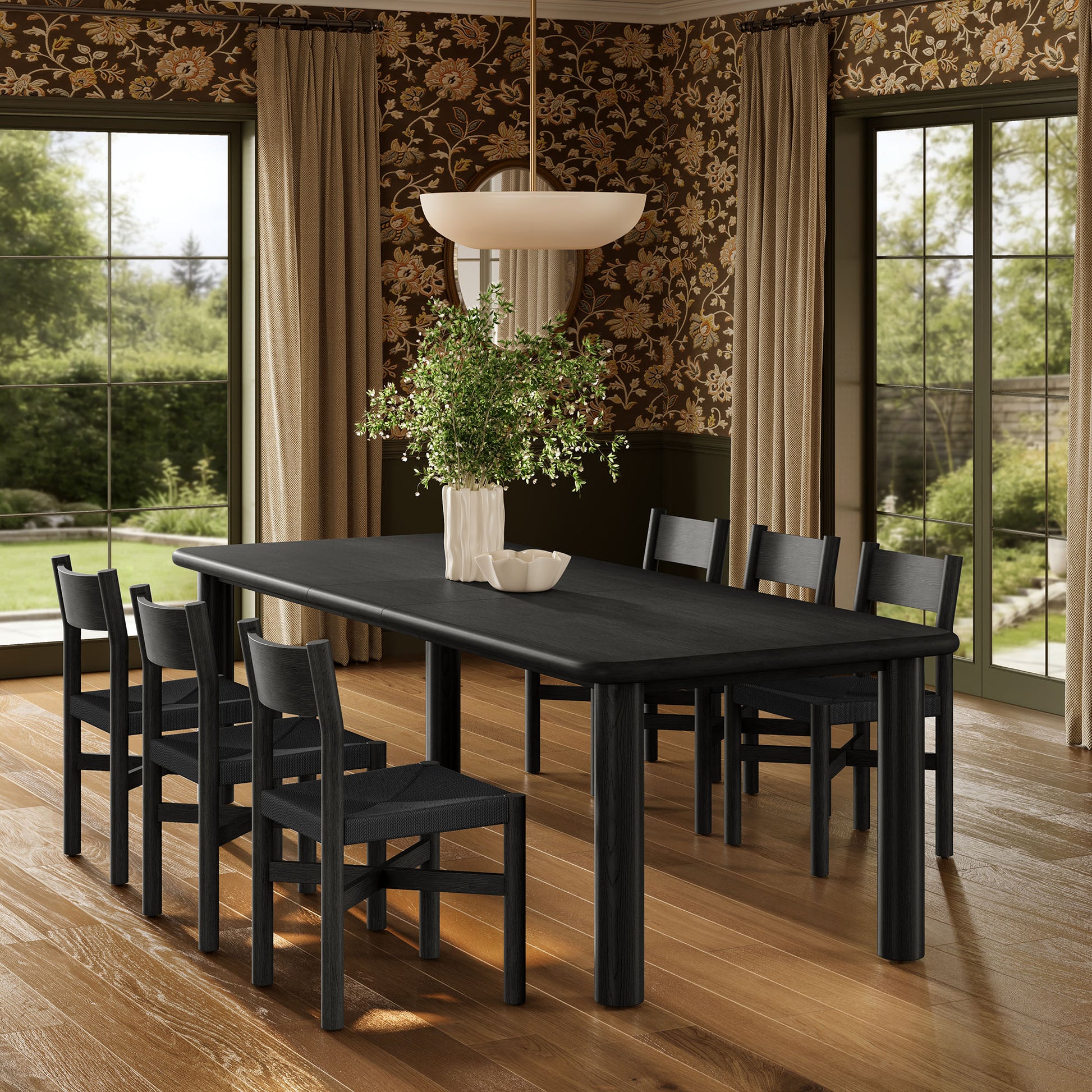 Alvia 7-Piece Oak Wood Extendable Dining Table and Chairs Set by Modway