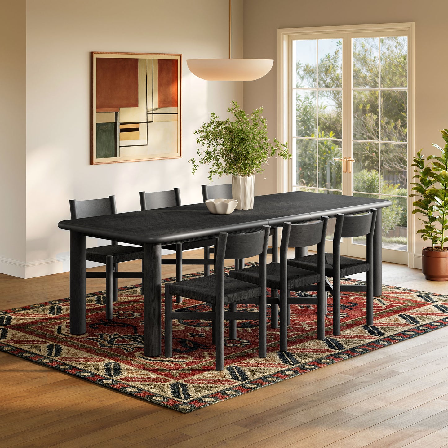 Alvia 7-Piece Oak Wood Extendable Dining Table and Chairs Set by Modway