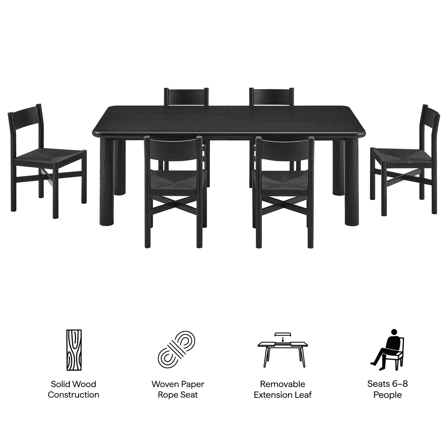 Alvia 7-Piece Oak Wood Extendable Dining Table and Chairs Set by Modway