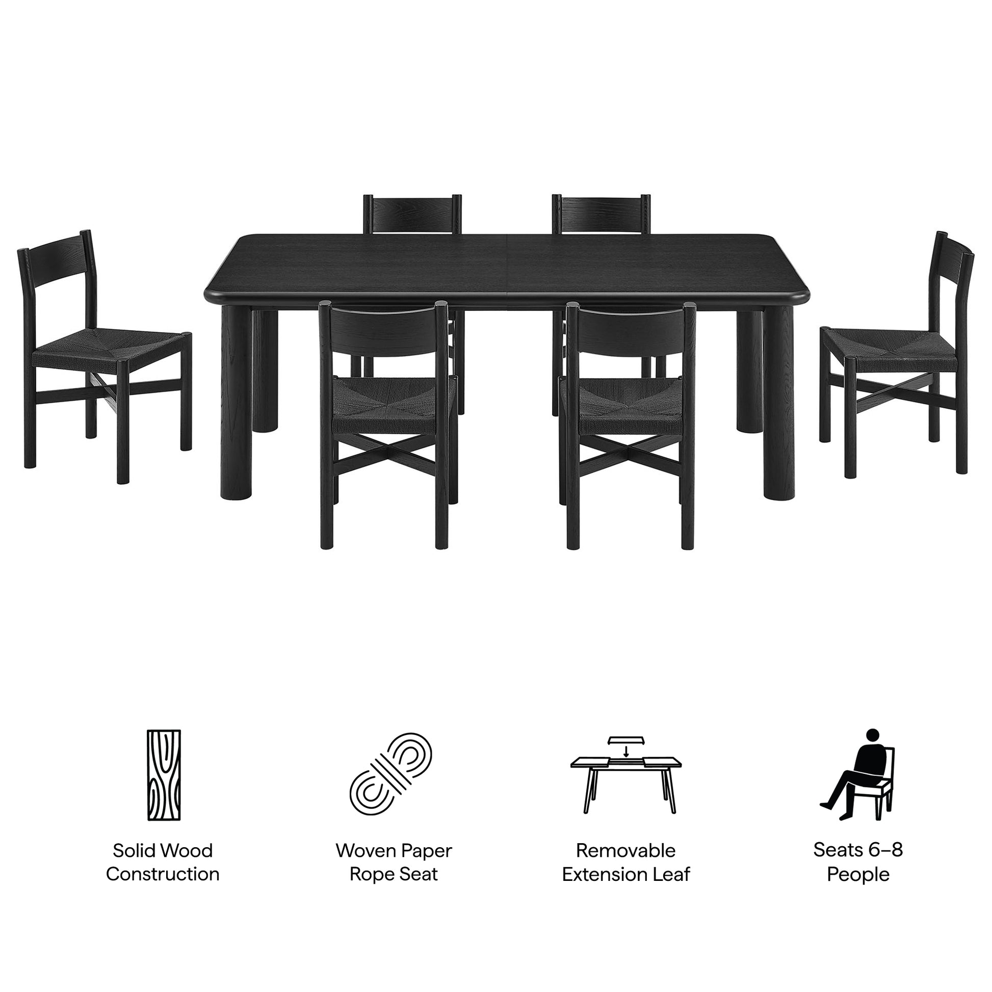 Alvia 7-Piece Oak Wood Extendable Dining Table and Chairs Set by Modway