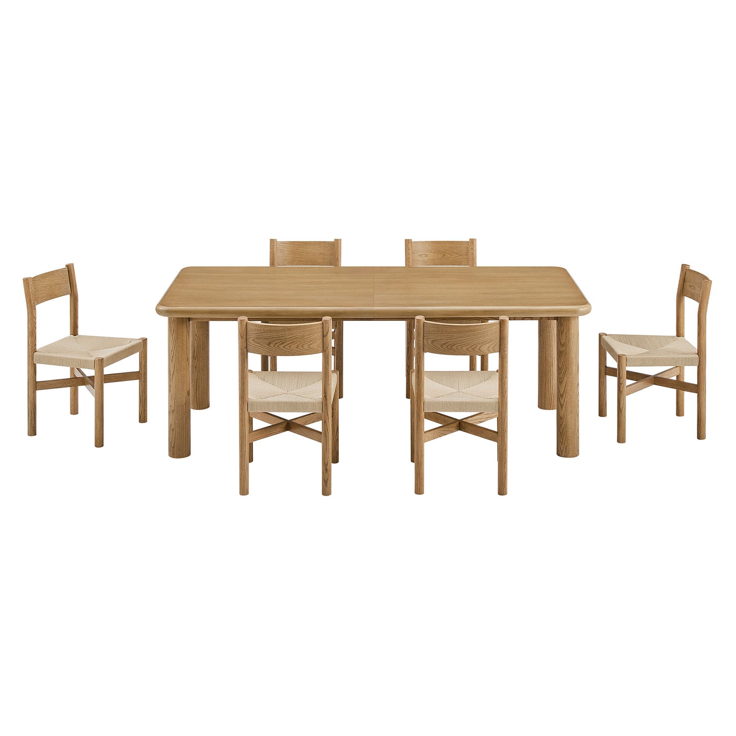 Alvia 7-Piece Oak Wood Extendable Dining Table and Chairs Set by Modway