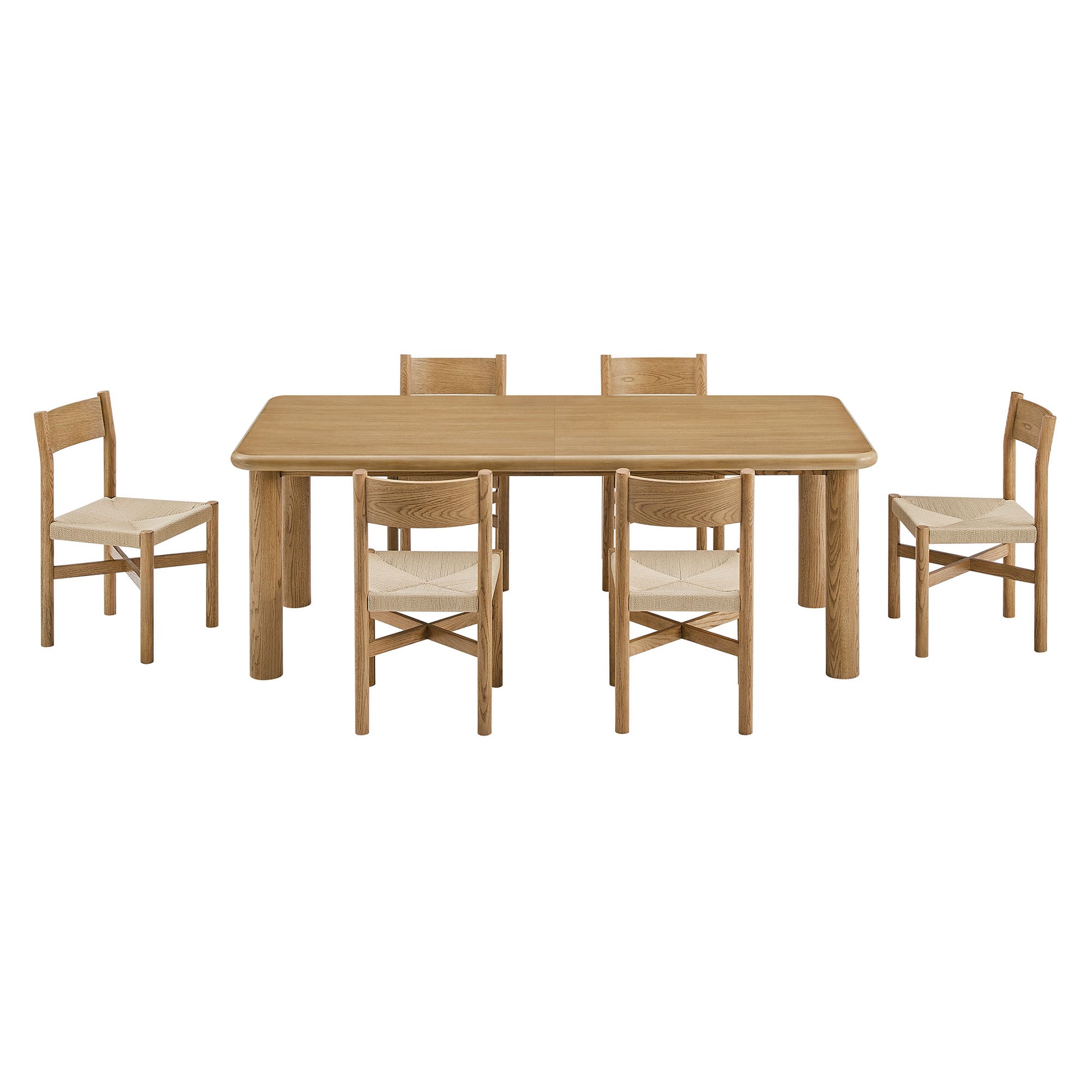 Alvia 7-Piece Oak Wood Extendable Dining Table and Chairs Set by Modway