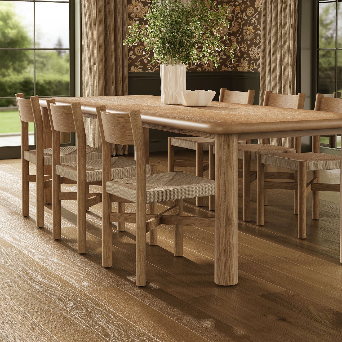 Alvia 7-Piece Oak Wood Extendable Dining Table and Chairs Set by Modway