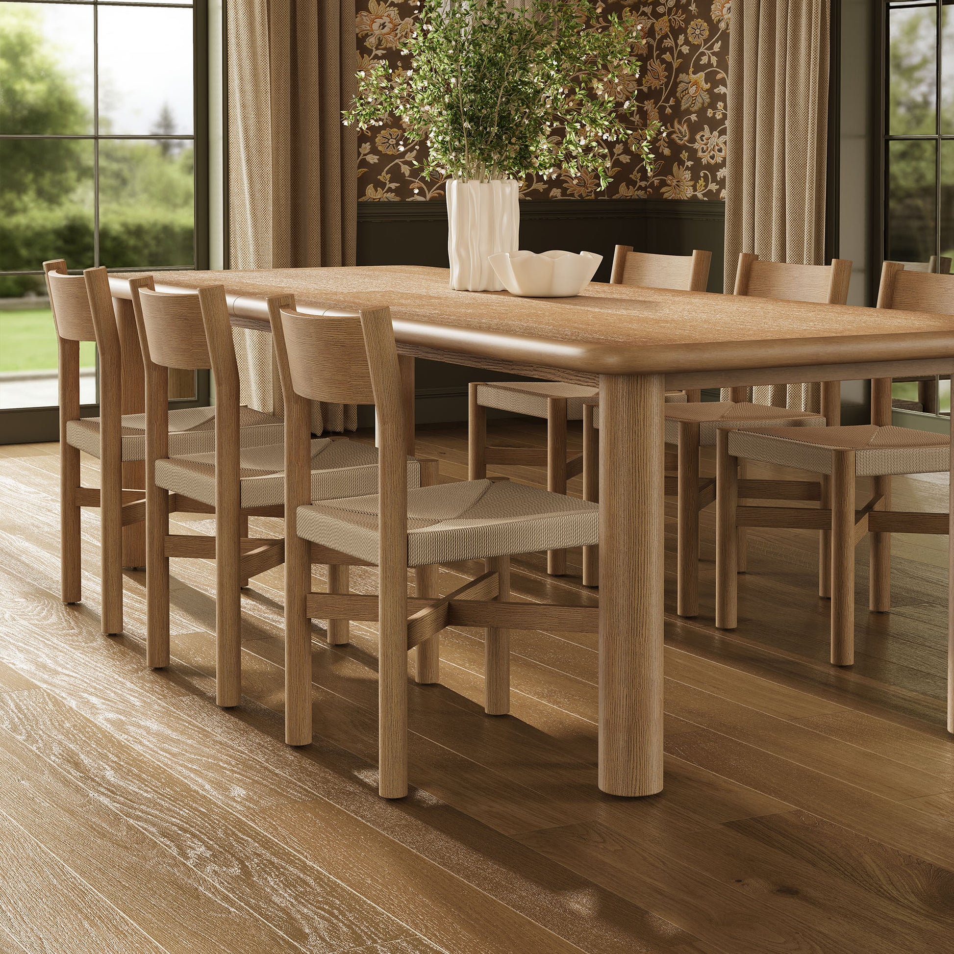 Alvia 7-Piece Oak Wood Extendable Dining Table and Chairs Set by Modway