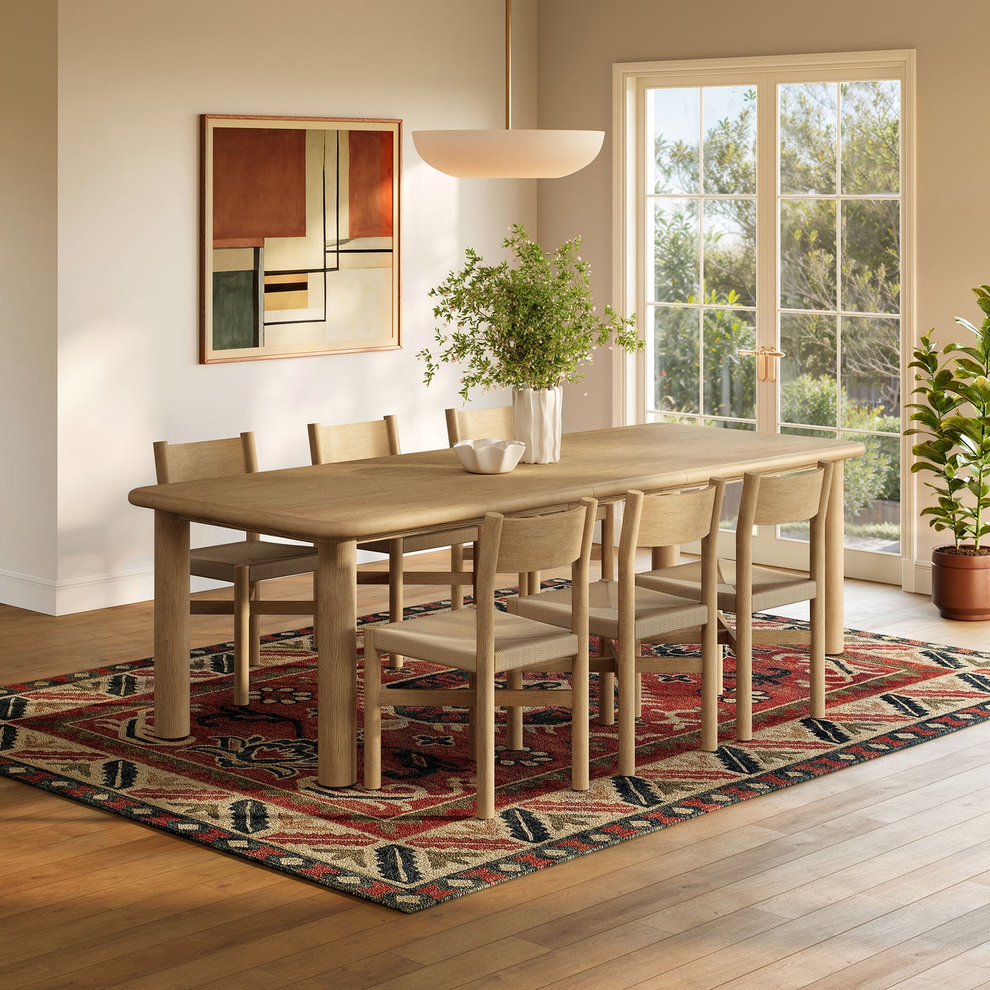 Alvia 7-Piece Oak Wood Extendable Dining Table and Chairs Set by Modway