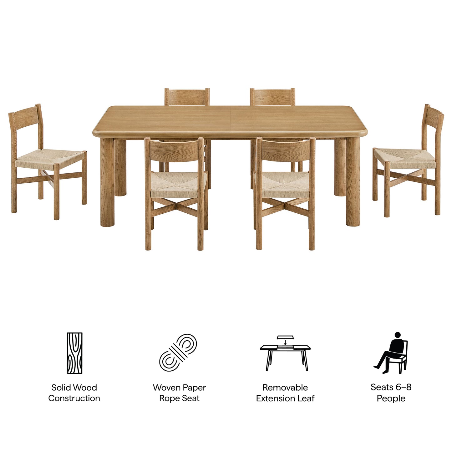 Alvia 7-Piece Oak Wood Extendable Dining Table and Chairs Set by Modway