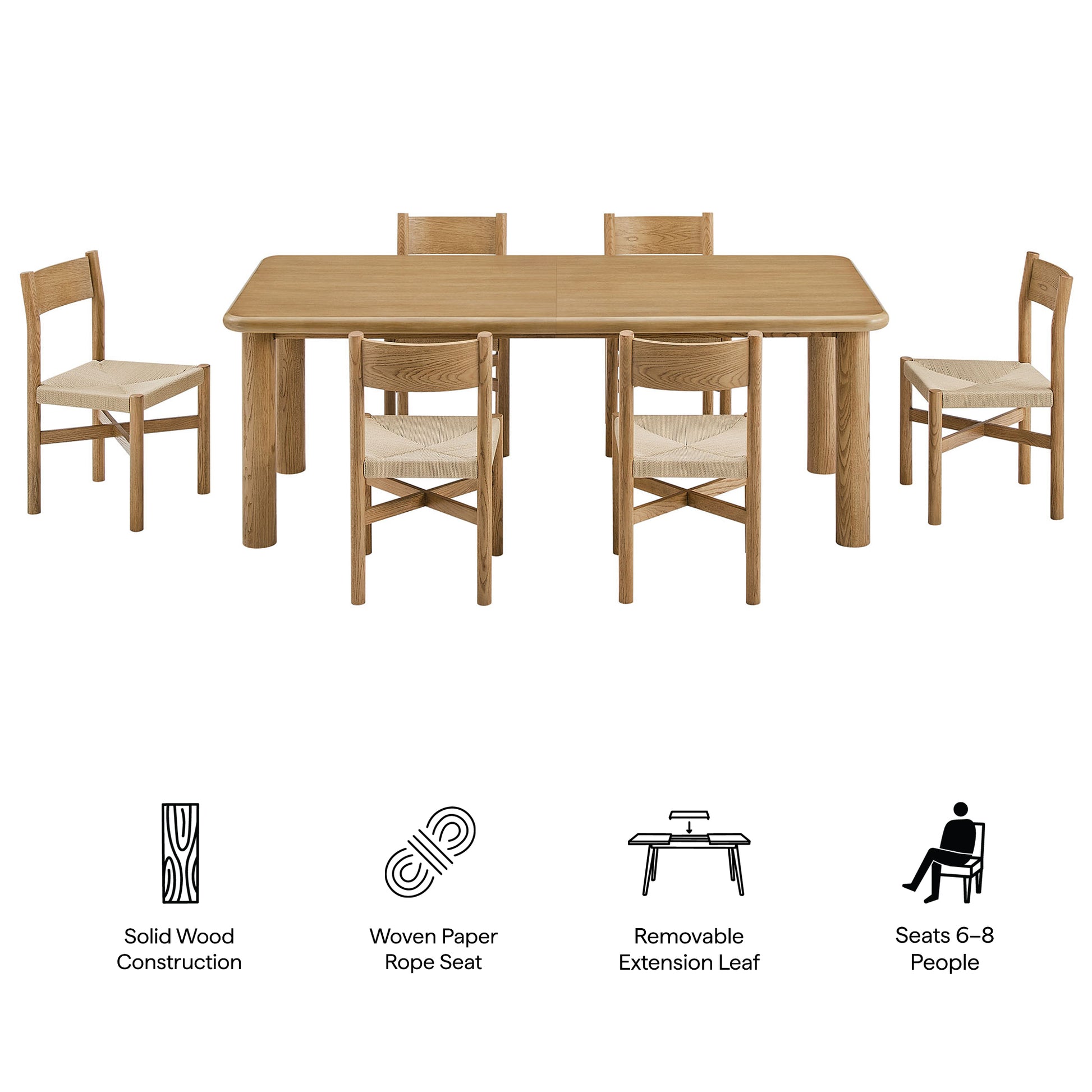 Alvia 7-Piece Oak Wood Extendable Dining Table and Chairs Set by Modway