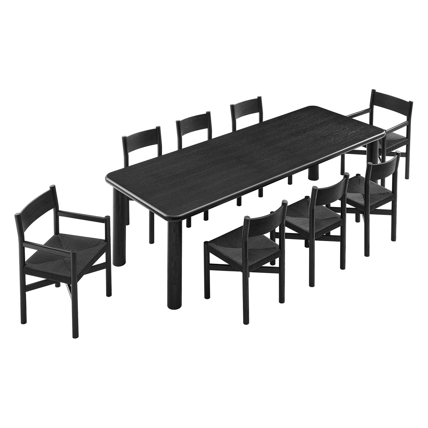 Alvia 9-Piece Oak Wood Extendable Dining Table and Chairs Set by Modway