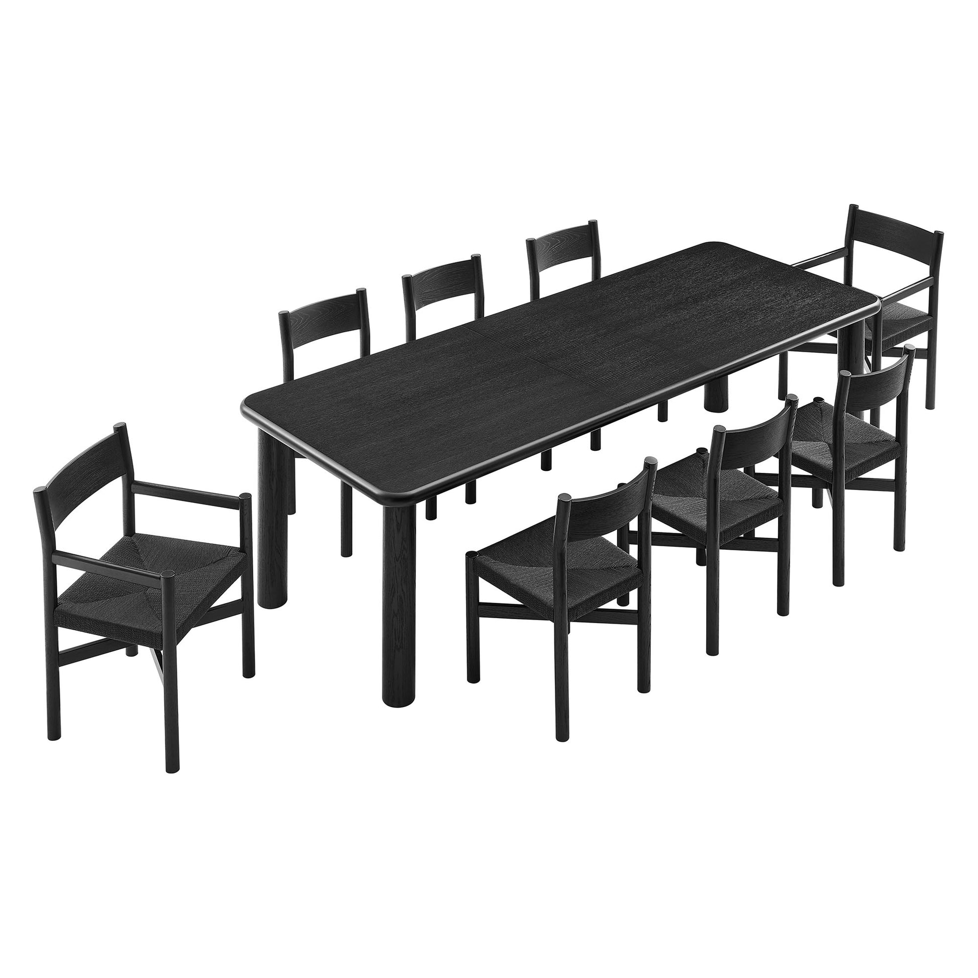 Alvia 9-Piece Oak Wood Extendable Dining Table and Chairs Set by Modway