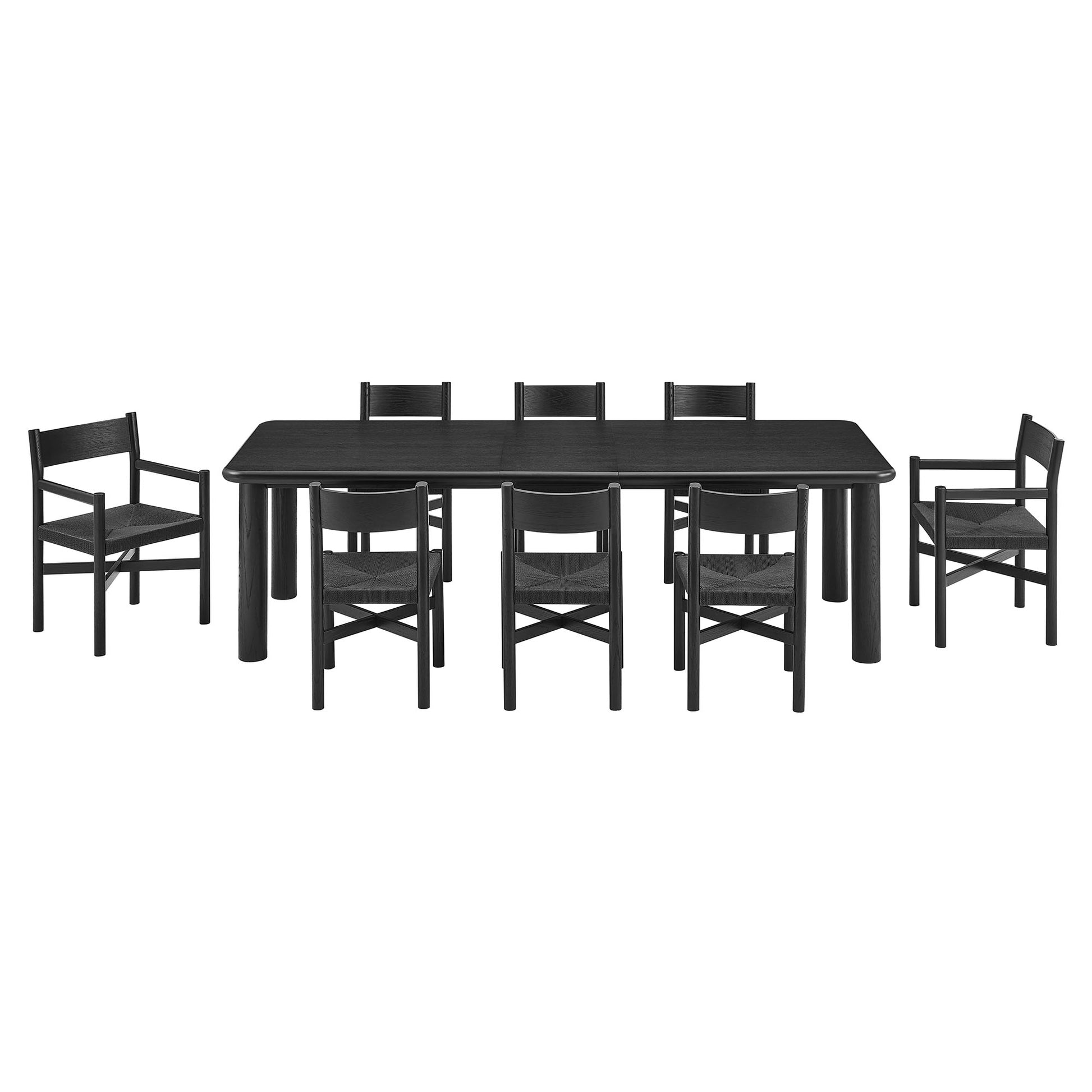 Alvia 9-Piece Oak Wood Extendable Dining Table and Chairs Set by Modway