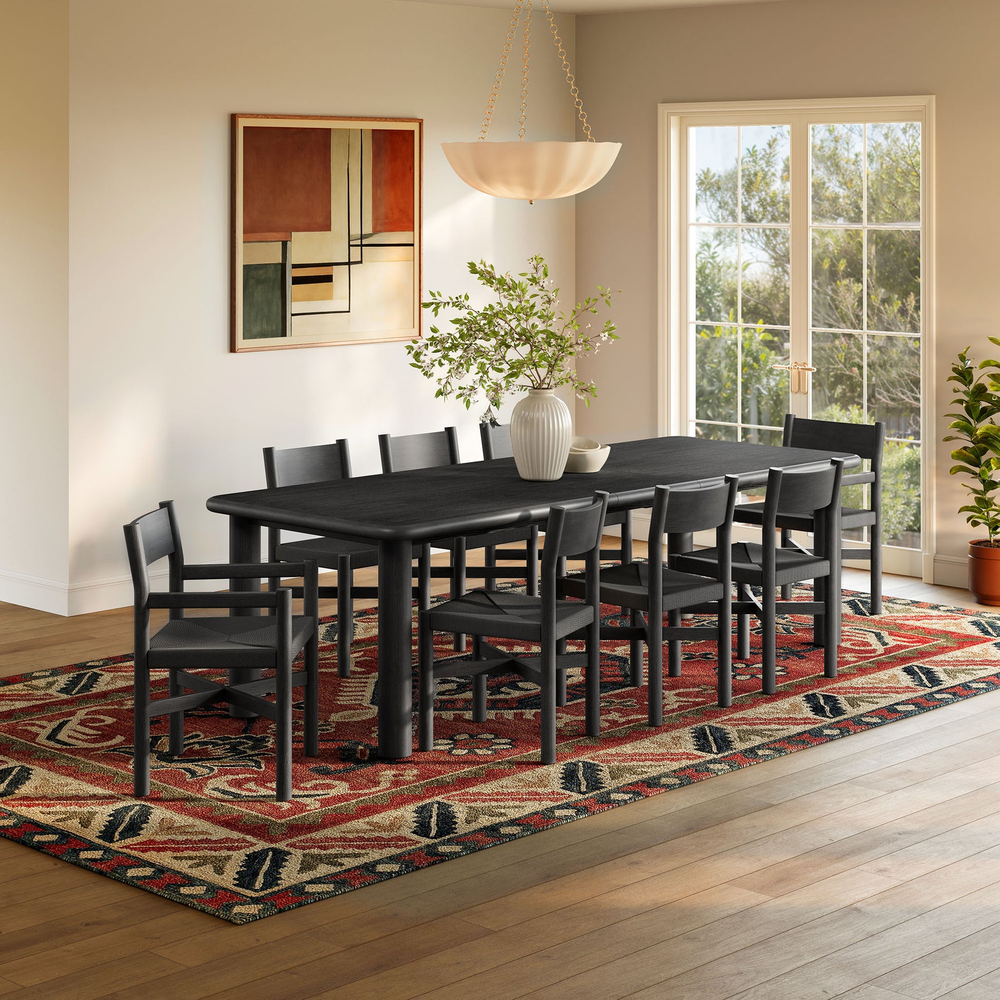 Alvia 9-Piece Oak Wood Extendable Dining Table and Chairs Set by Modway