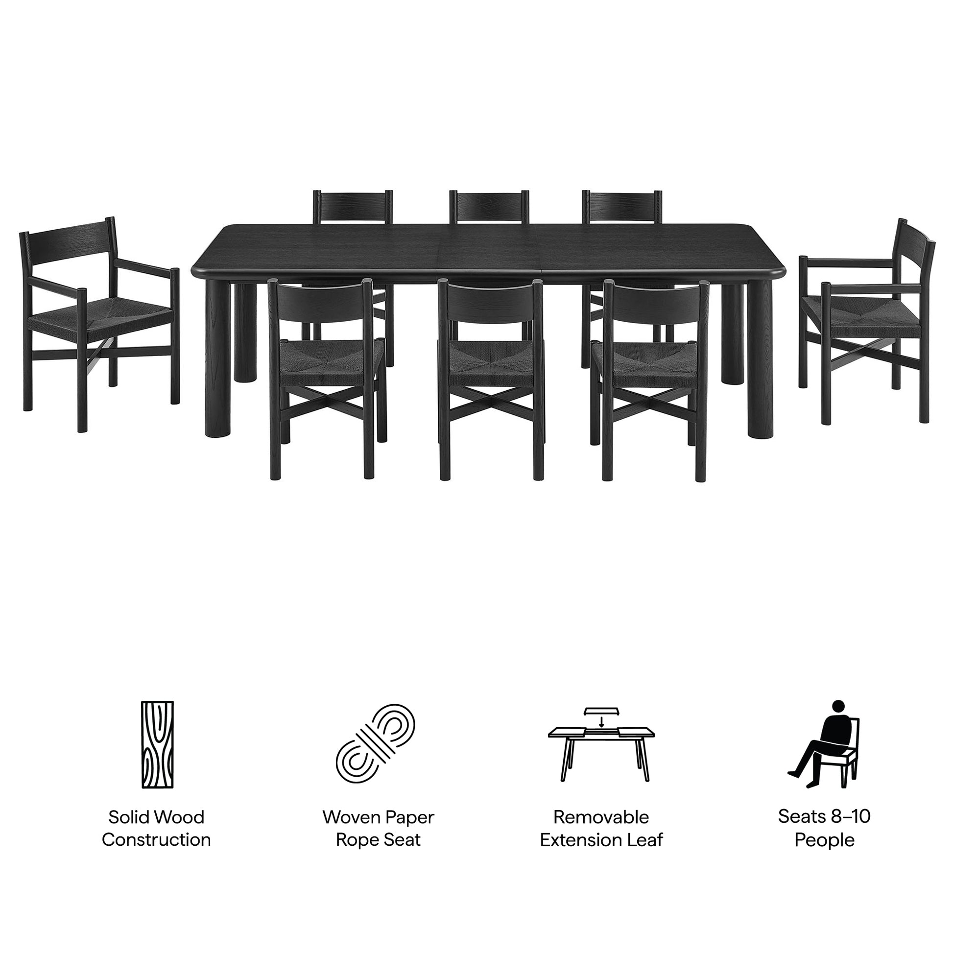 Alvia 9-Piece Oak Wood Extendable Dining Table and Chairs Set by Modway