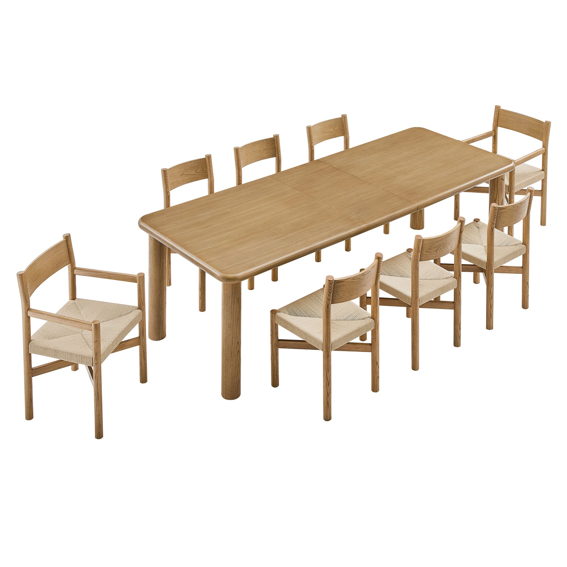 Alvia 9-Piece Oak Wood Extendable Dining Table and Chairs Set by Modway