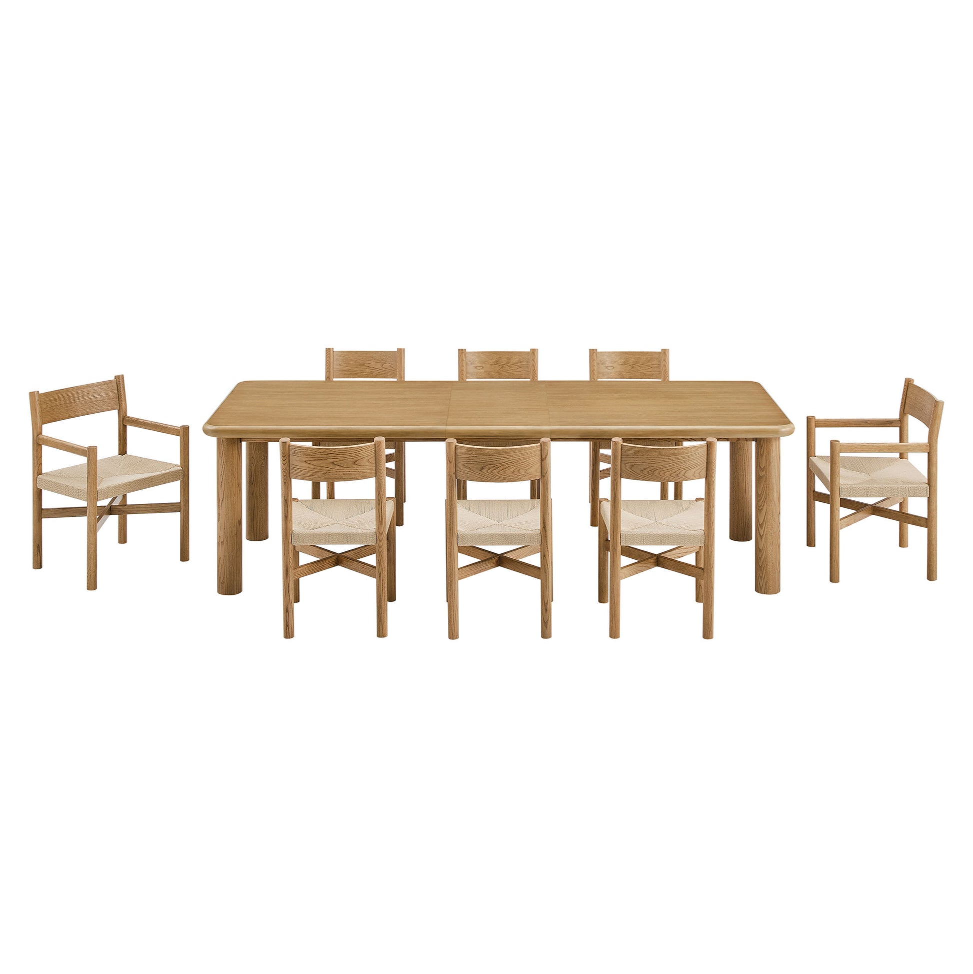 Alvia 9-Piece Oak Wood Extendable Dining Table and Chairs Set by Modway
