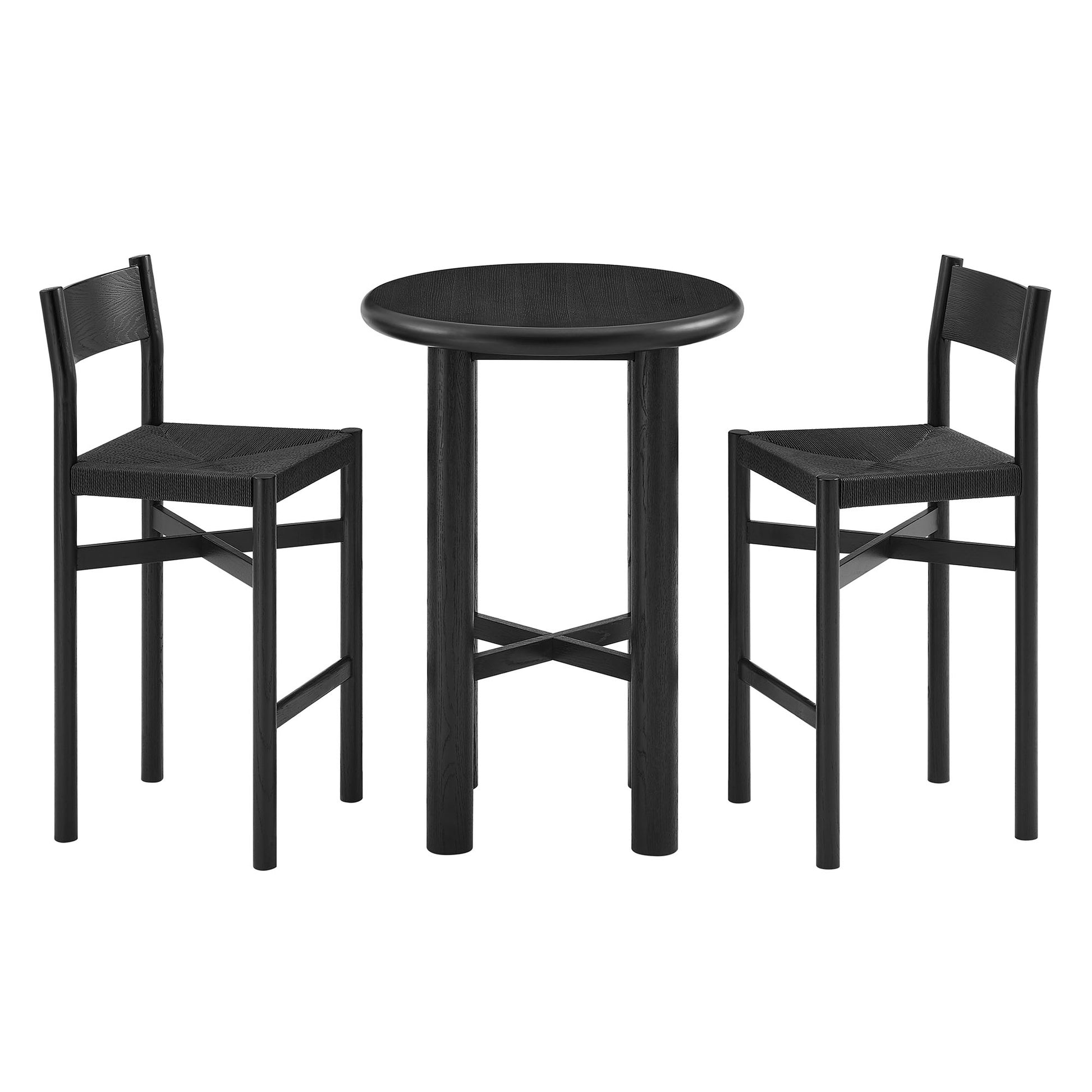 Alvia 3-Piece Round Oak Wood Bar Table With Bar Stools Set by Modway