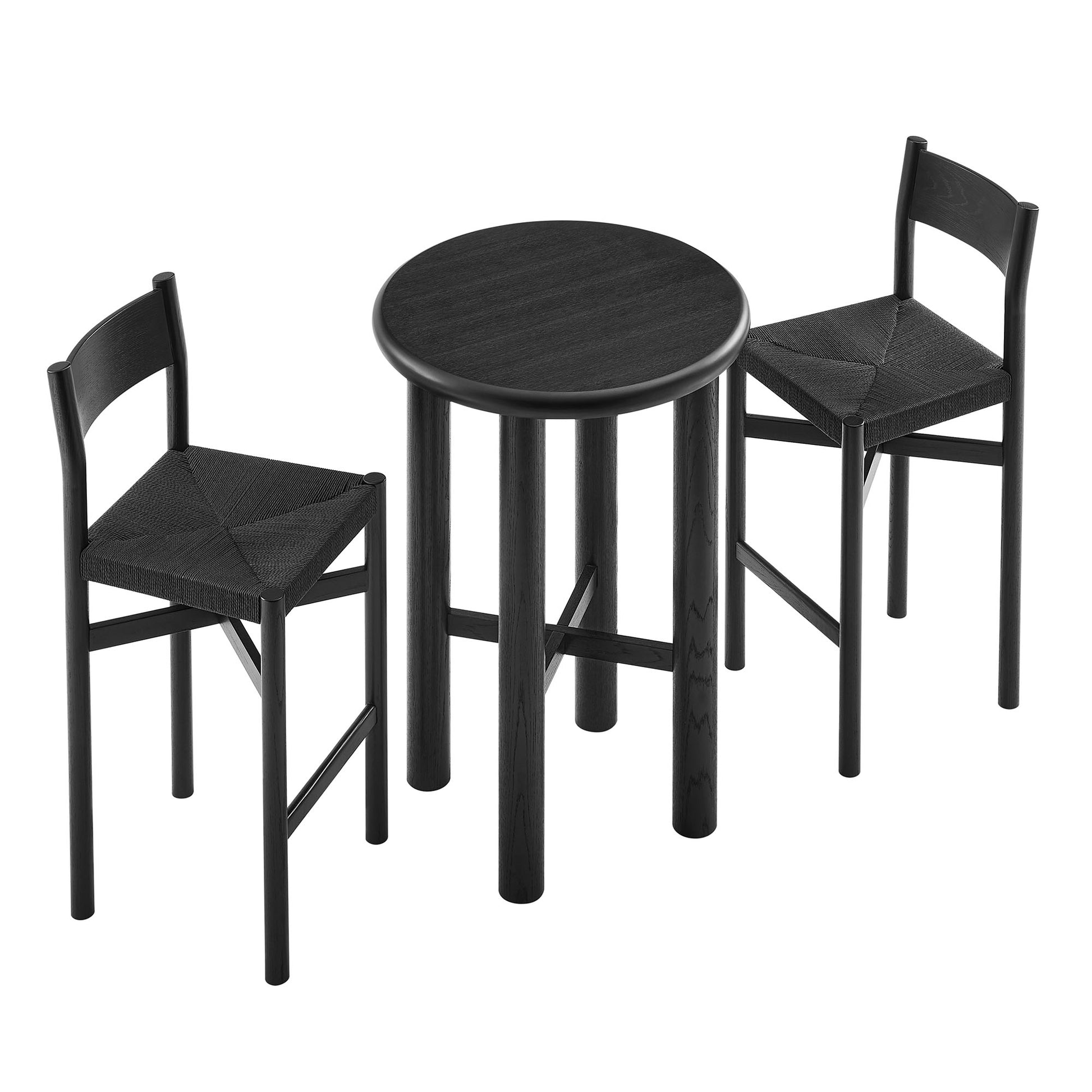 Alvia 3-Piece Round Oak Wood Bar Table With Bar Stools Set by Modway