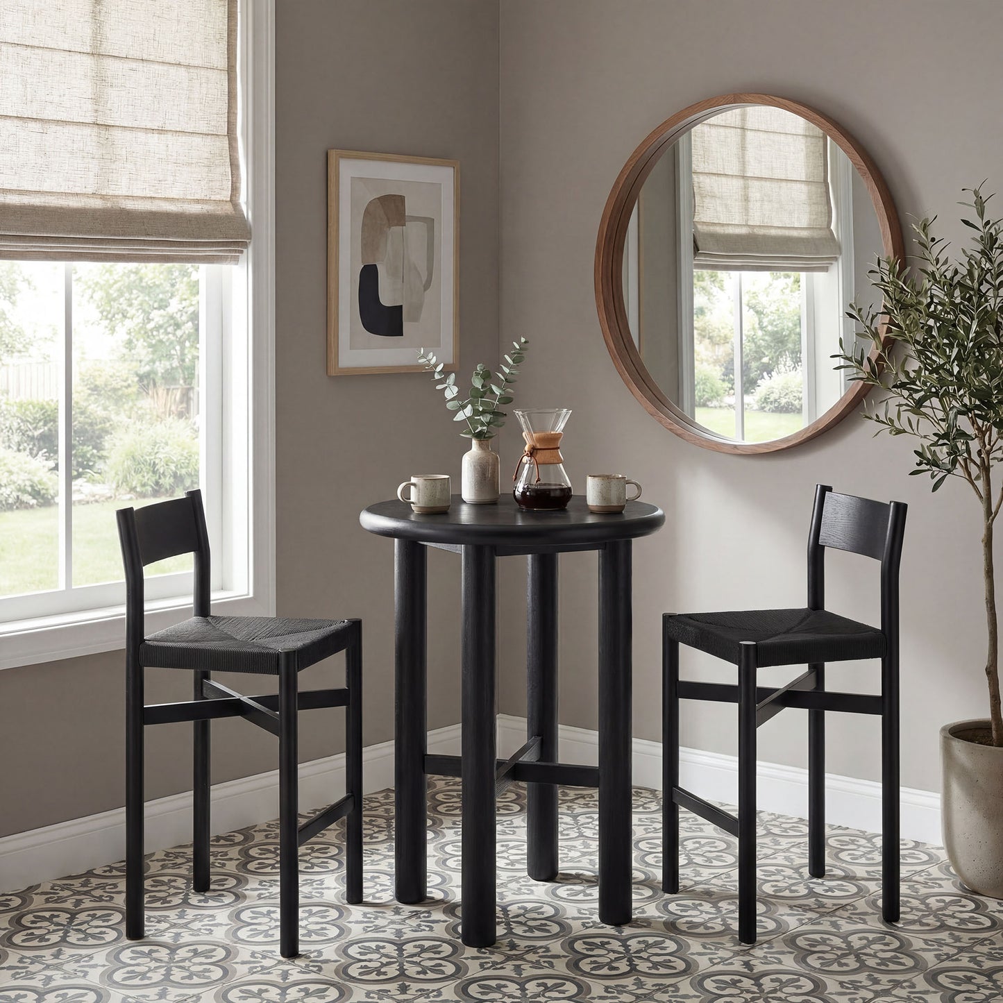 Alvia 3-Piece Round Oak Wood Bar Table With Bar Stools Set by Modway