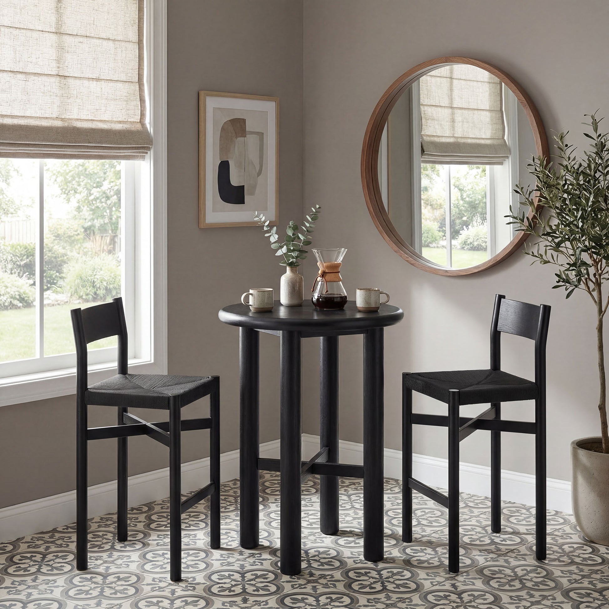Alvia 3-Piece Round Oak Wood Bar Table With Bar Stools Set by Modway