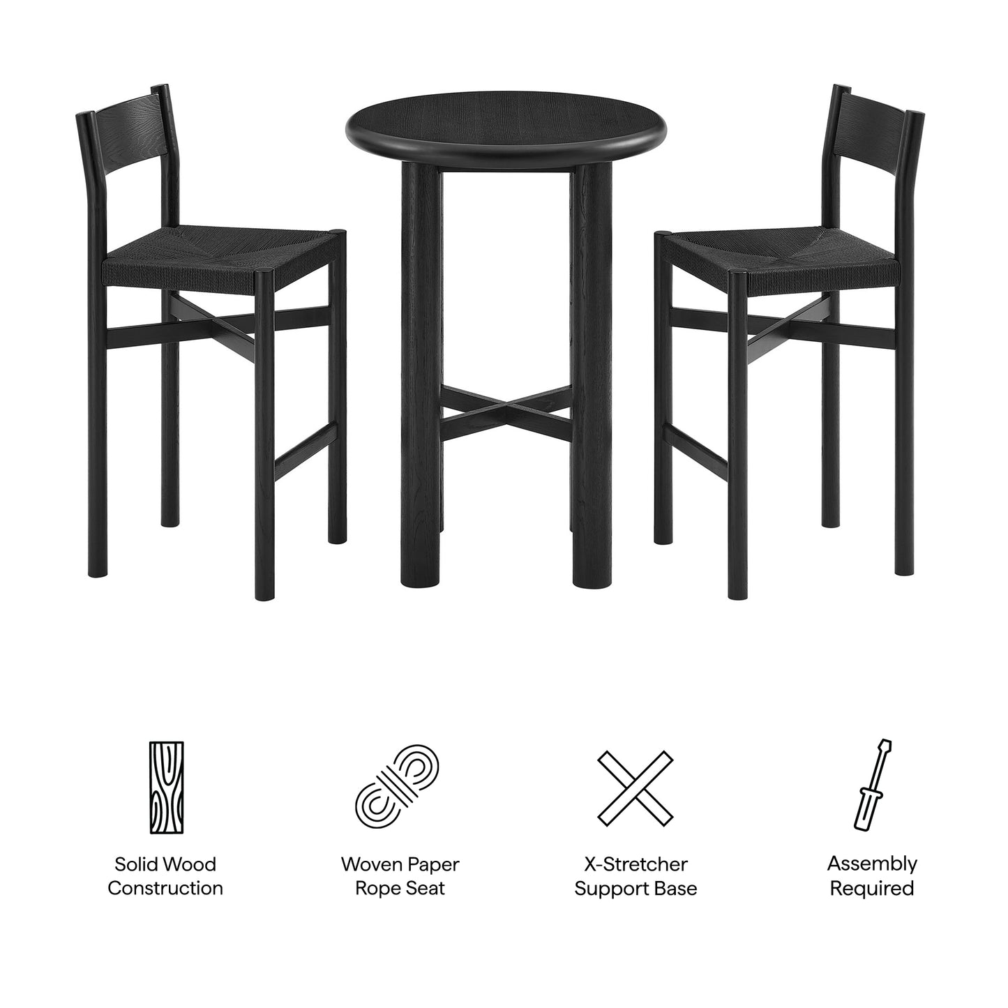 Alvia 3-Piece Round Oak Wood Bar Table With Bar Stools Set by Modway