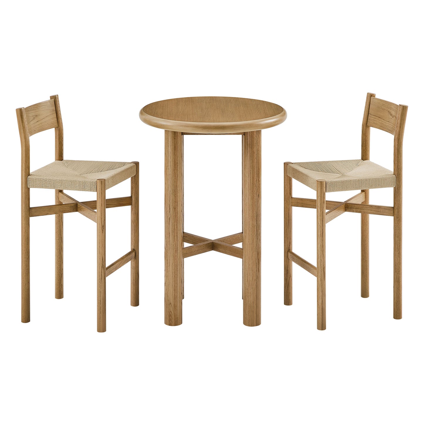 Alvia 3-Piece Round Oak Wood Bar Table With Bar Stools Set by Modway