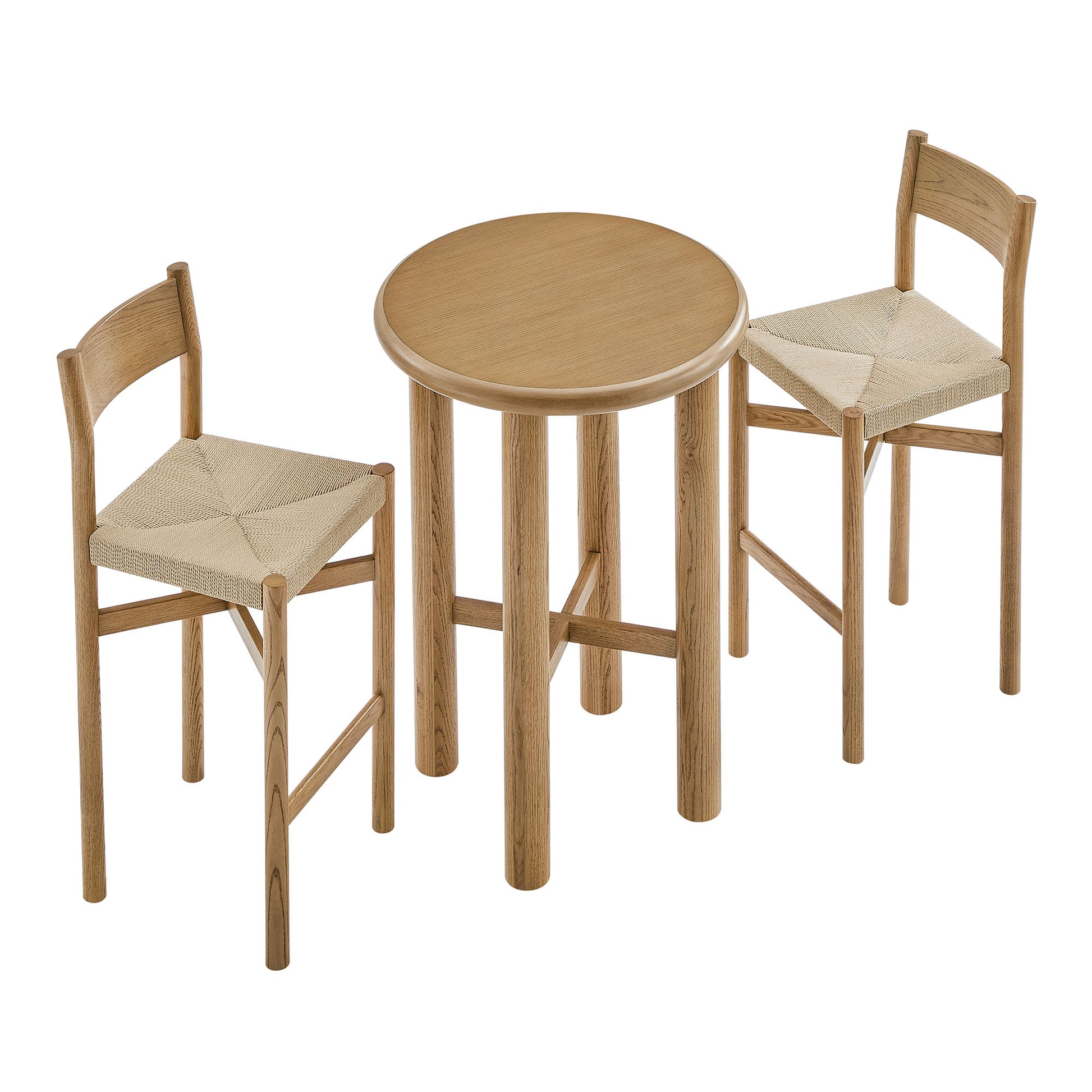 Alvia 3-Piece Round Oak Wood Bar Table With Bar Stools Set by Modway