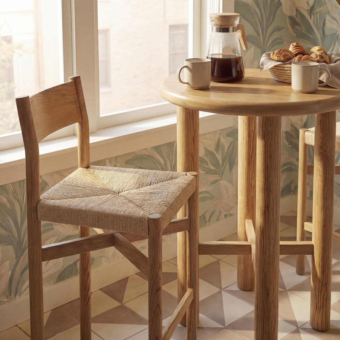 Alvia 3-Piece Round Oak Wood Bar Table With Bar Stools Set by Modway