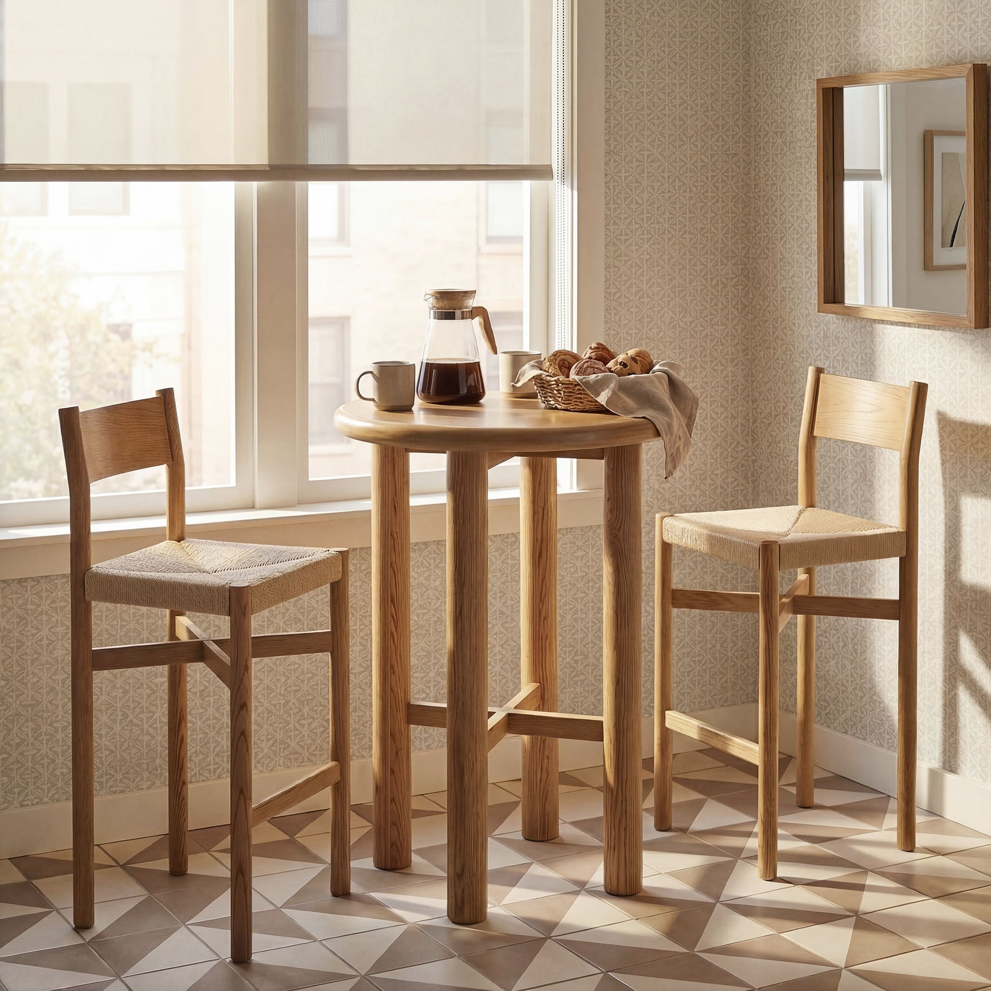 Alvia 3-Piece Round Oak Wood Bar Table With Bar Stools Set by Modway