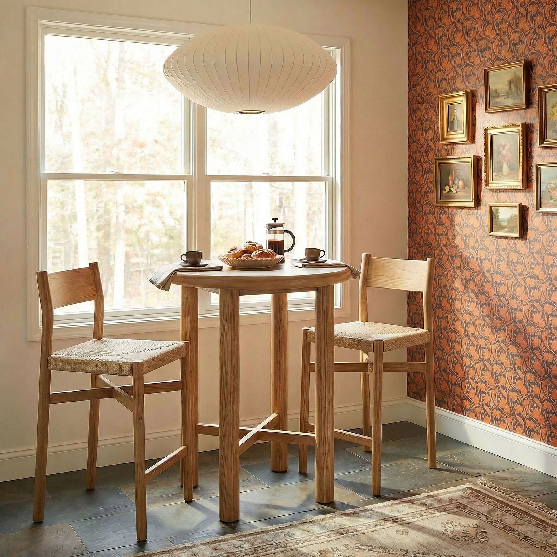 Alvia 3-Piece Round Oak Wood Bar Table With Bar Stools Set by Modway