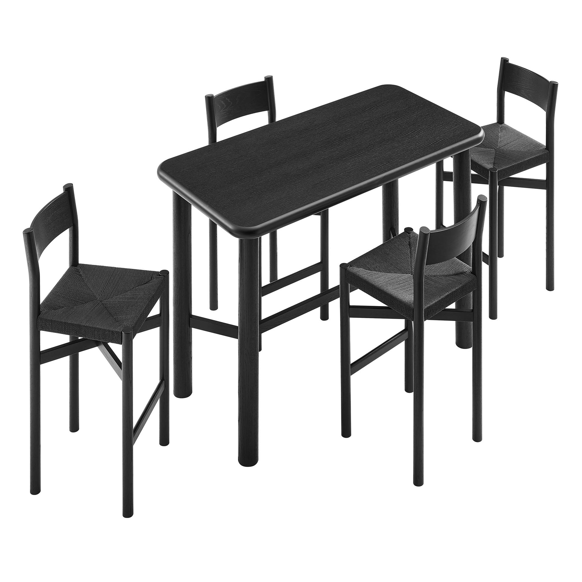 Alvia 5-Piece Rectangular Oak Wood Bar Table With Bar Stools Set by Modway