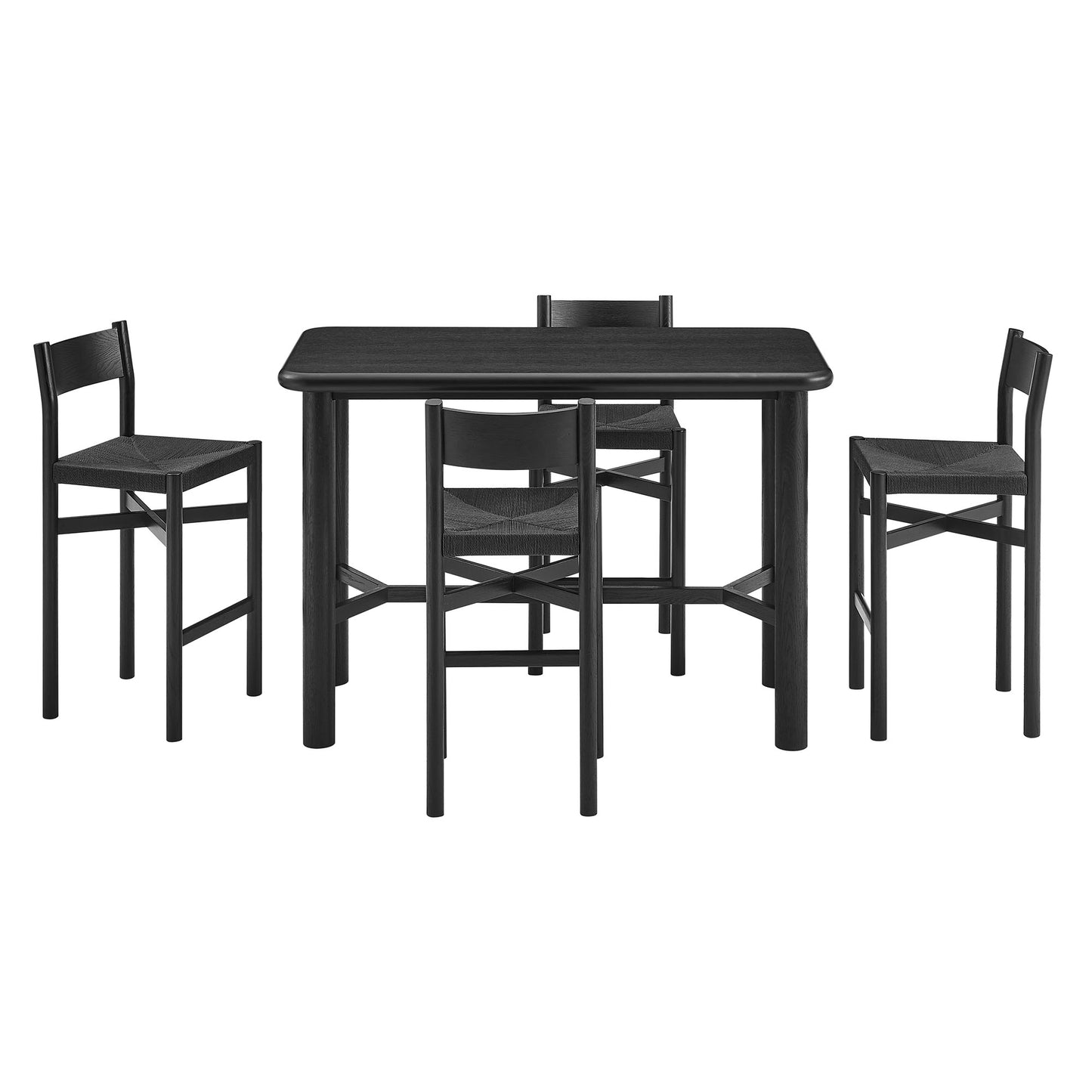 Alvia 5-Piece Rectangular Oak Wood Bar Table With Bar Stools Set by Modway