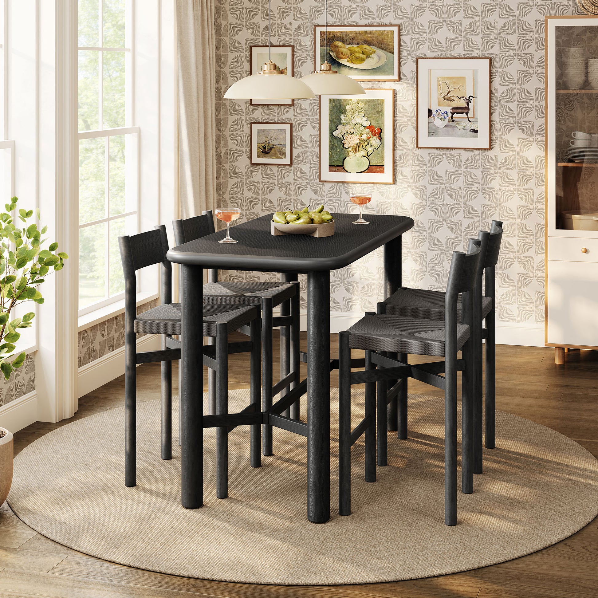 Alvia 5-Piece Rectangular Oak Wood Bar Table With Bar Stools Set by Modway