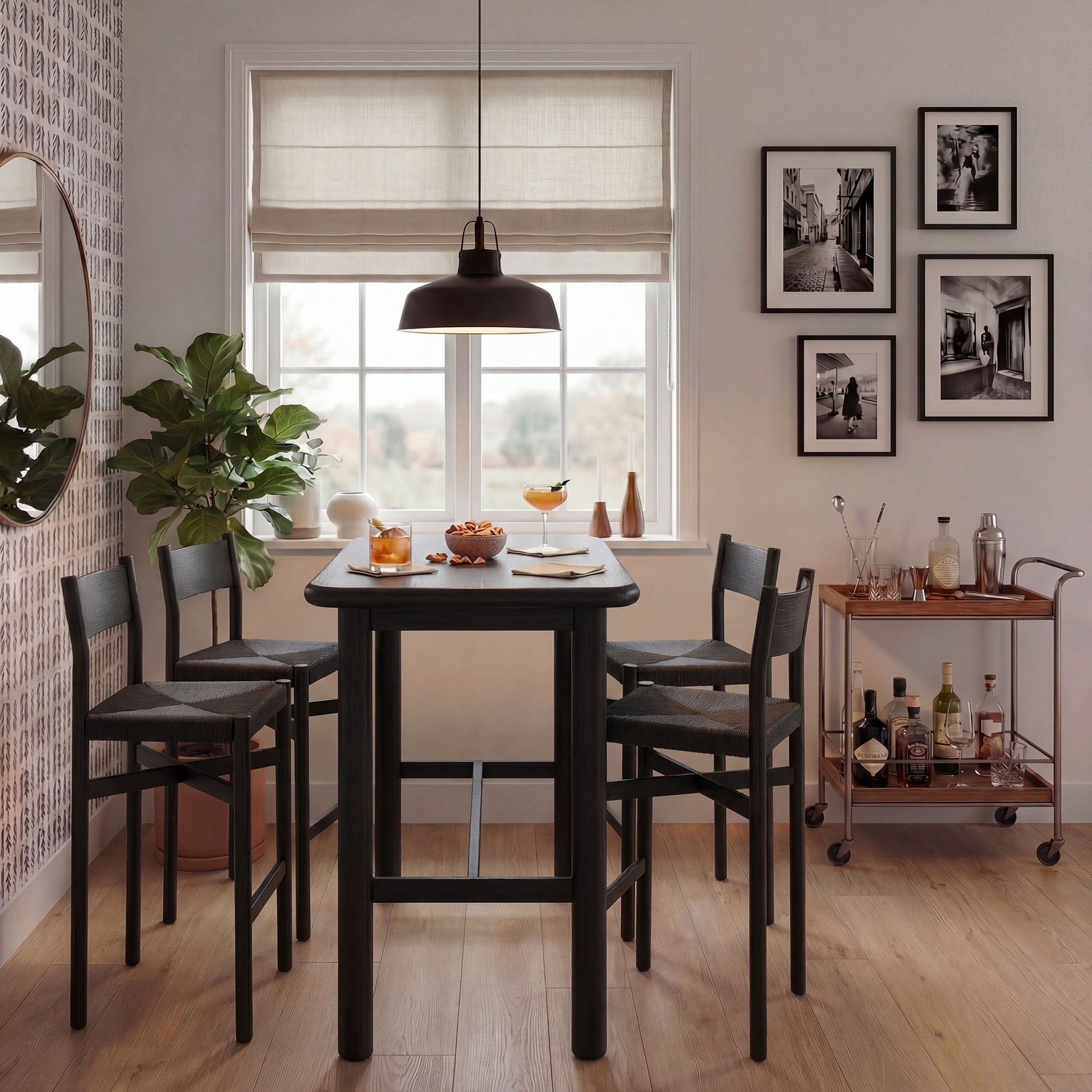 Alvia 5-Piece Rectangular Oak Wood Bar Table With Bar Stools Set by Modway