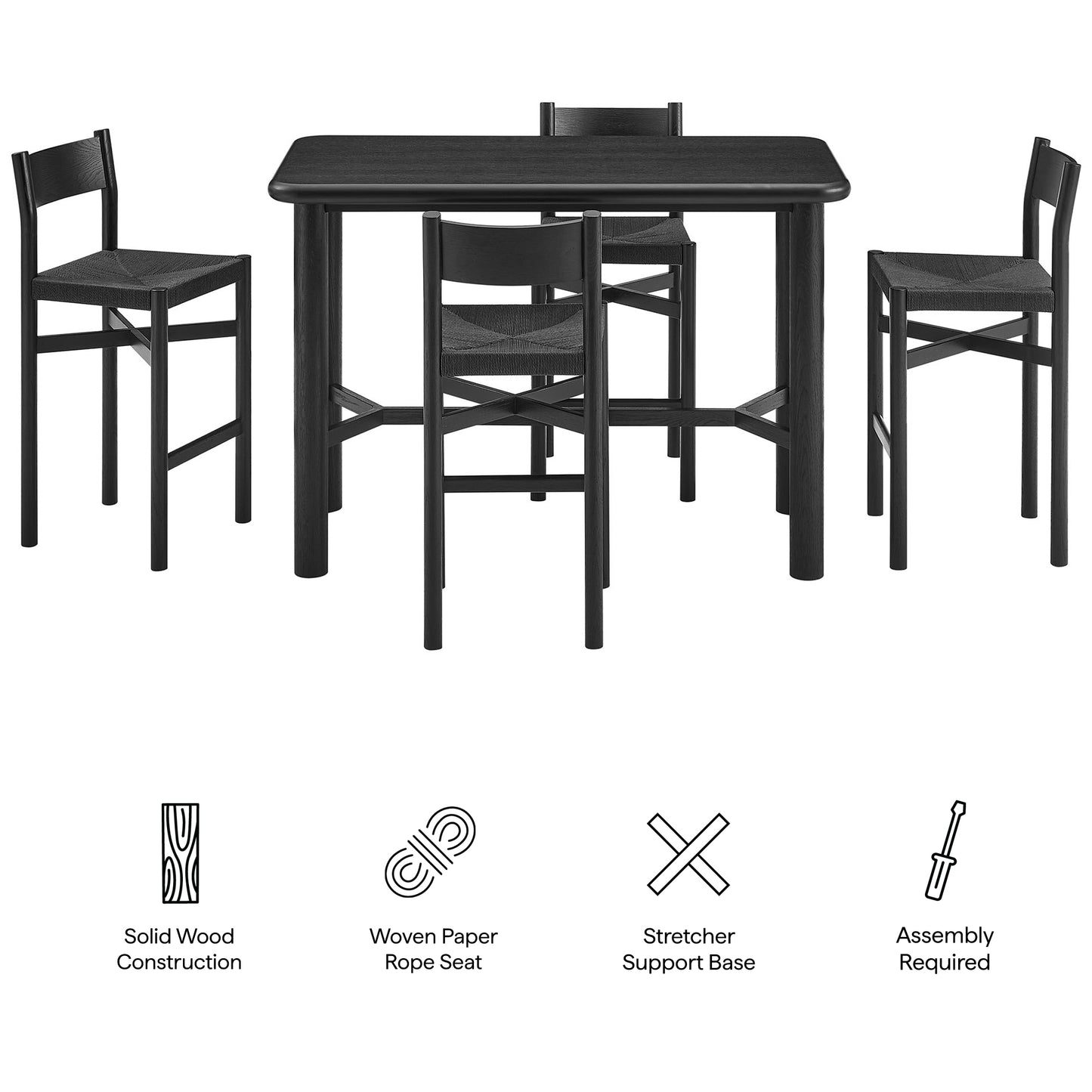 Alvia 5-Piece Rectangular Oak Wood Bar Table With Bar Stools Set by Modway